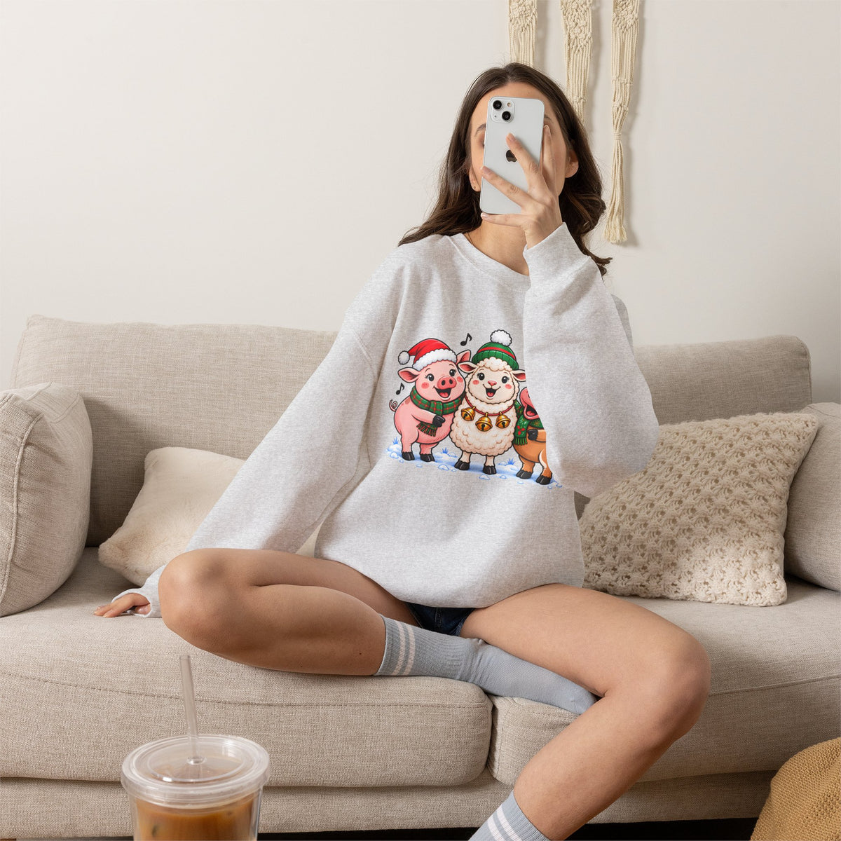 Christmas Farm Animal Friends Sweatshirt, Cute Holiday Crewneck - 14560