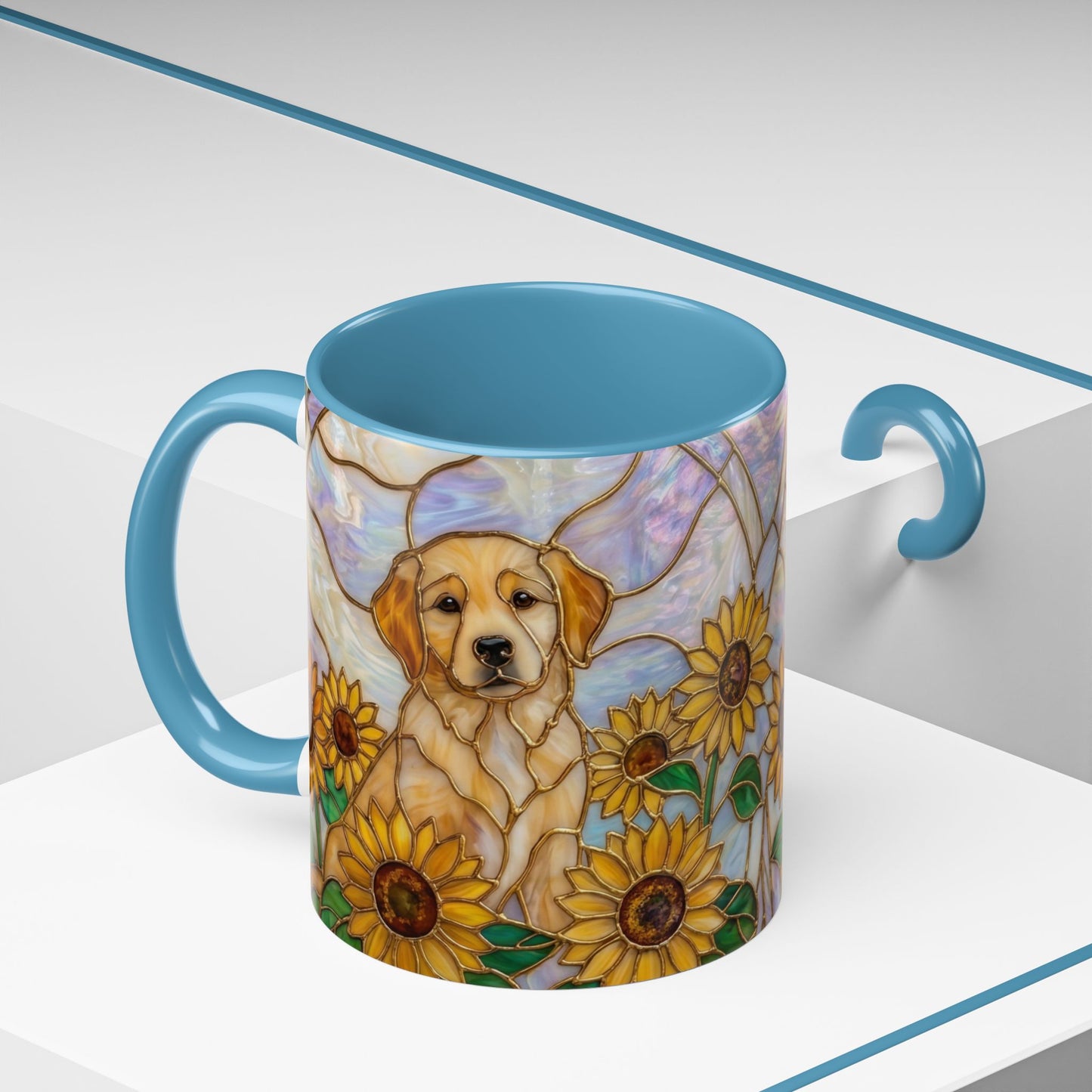 Sunflower Golden Retriever P uppiesAccent Coffee Mug –  Stained Glass Design (11/15 oz) - 14527