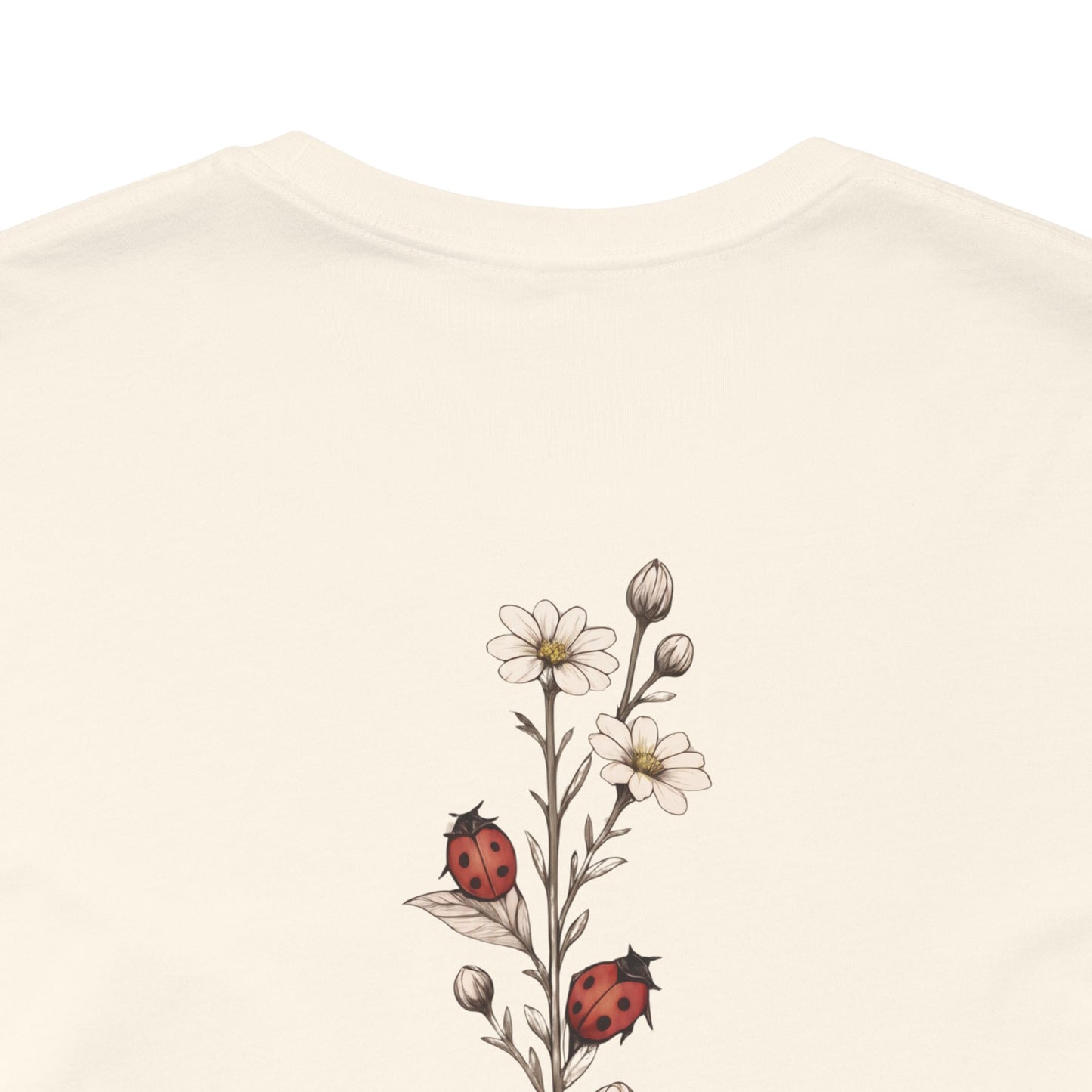 Daisy & Ladybug Floral T-Shirt, Minimal Wildflower Pocket Graphic Tee - 14963