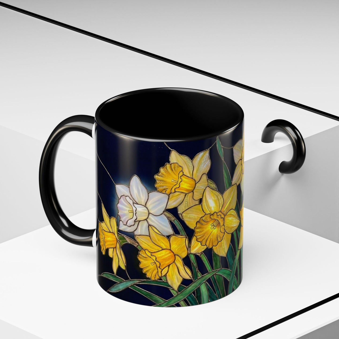 Daffodil Garden Accent Coffee Mug — Stained Glass Design (11/15oz) - 14542