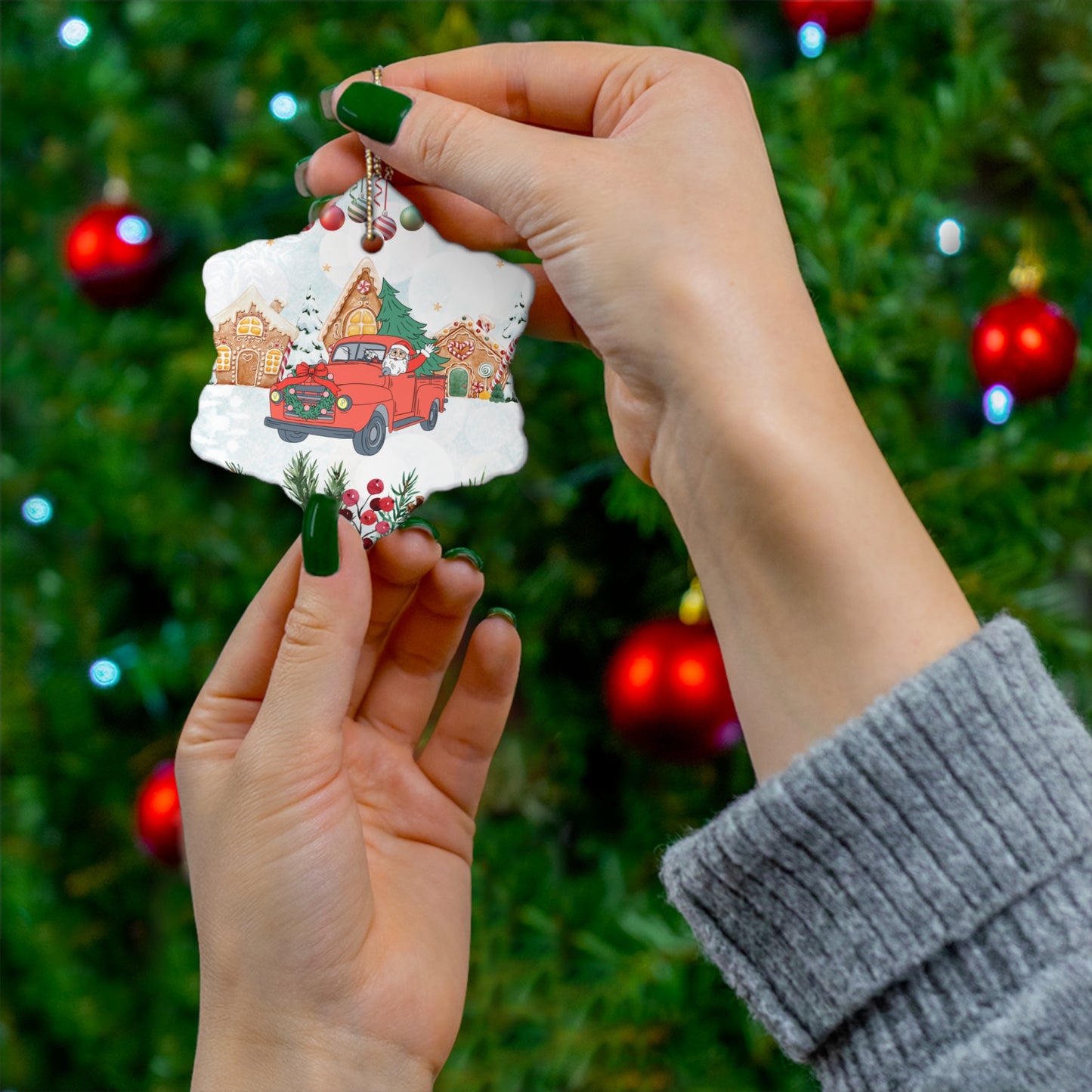 Santa is Coming - Ceramic Ornament, 4 Shapes