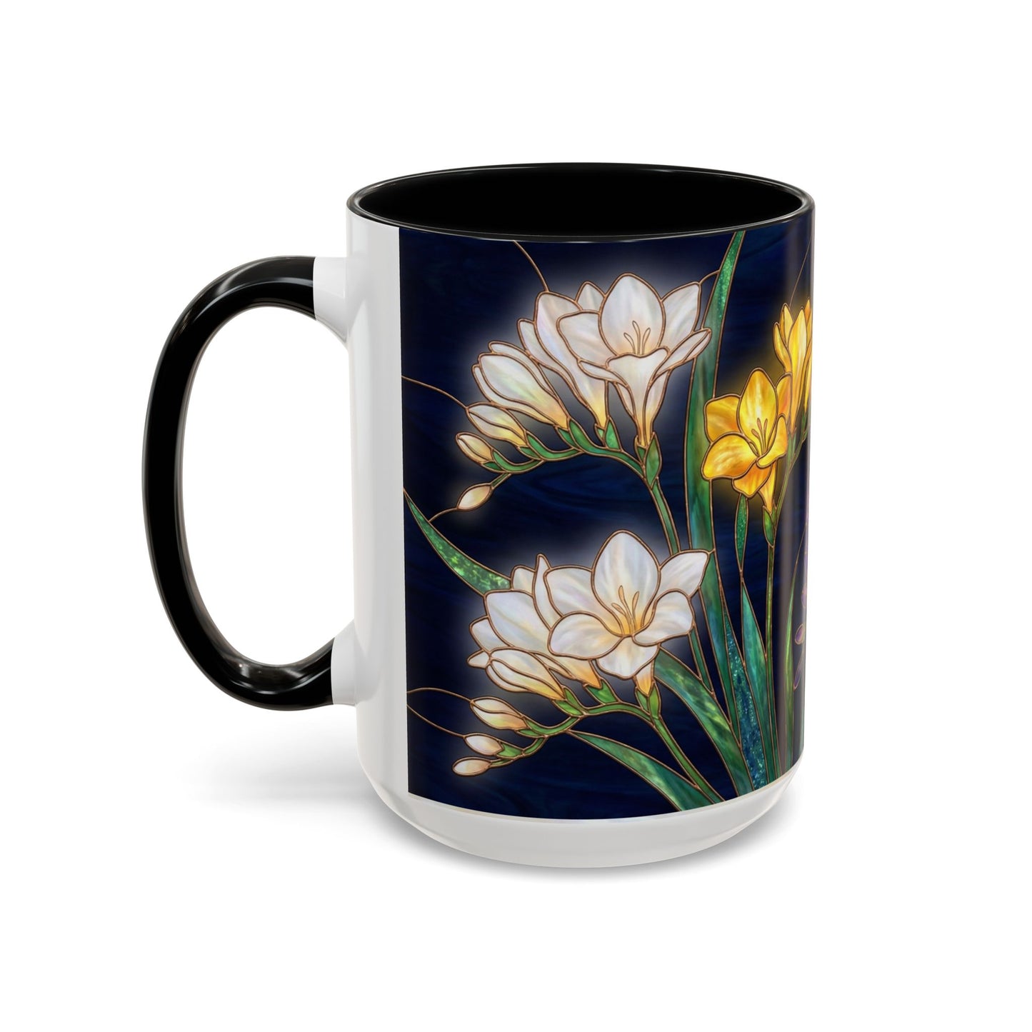 Freesia Floral Accent Coffee Mug — Stained Glass Design (11/15 oz) - 14566