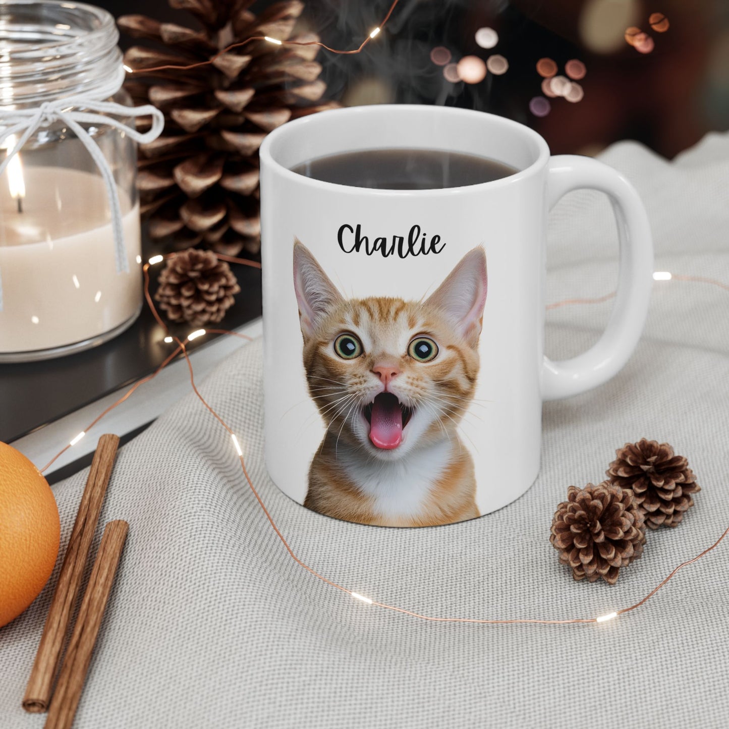 Cute Cat Ceramic Mug, Funny Pet Lover Gift, Cat Mom Coffee Cup, Animal Lover Mug, Personalized Drinkware - 14193