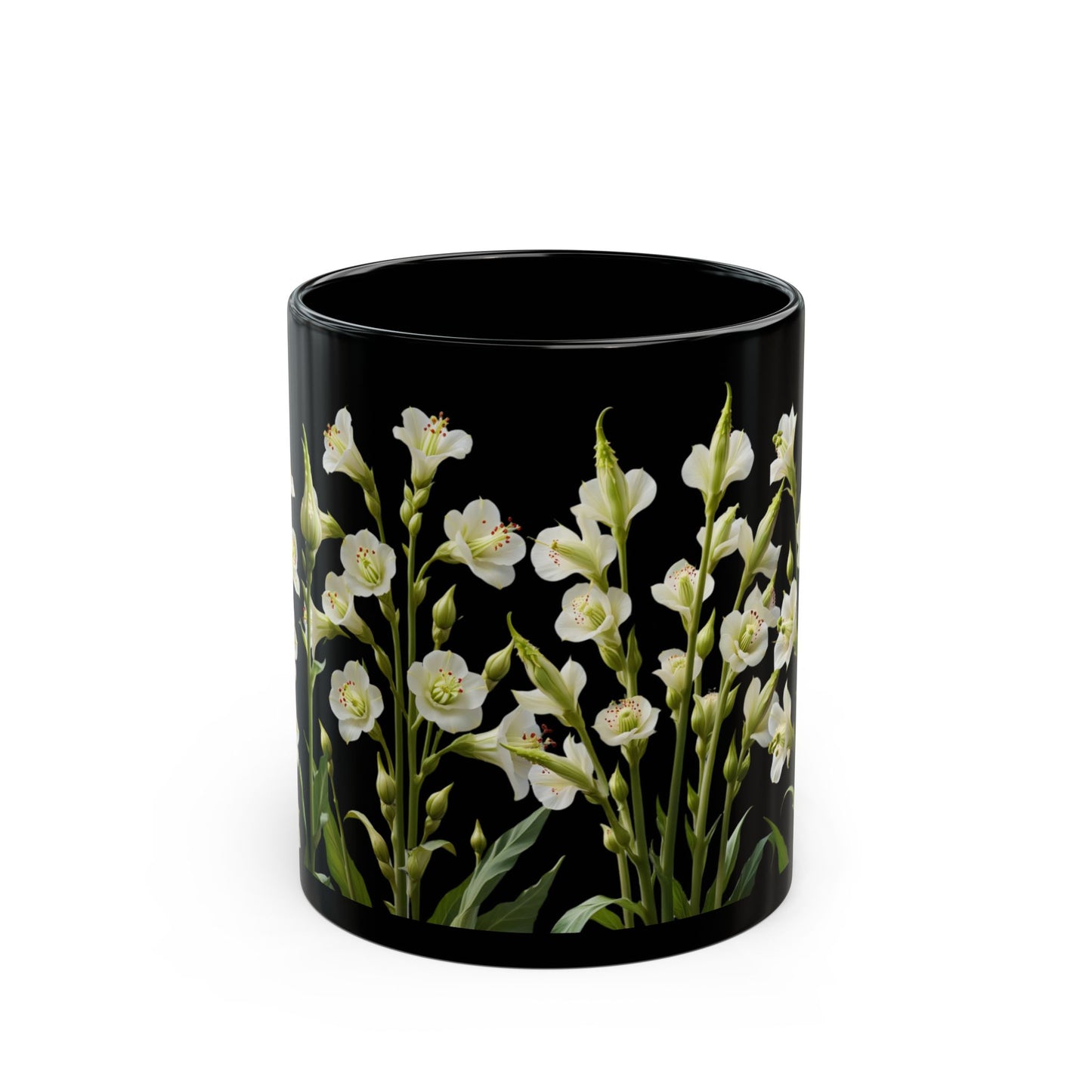 White Flowers - Black Mug (11oz, 15oz) - 10402