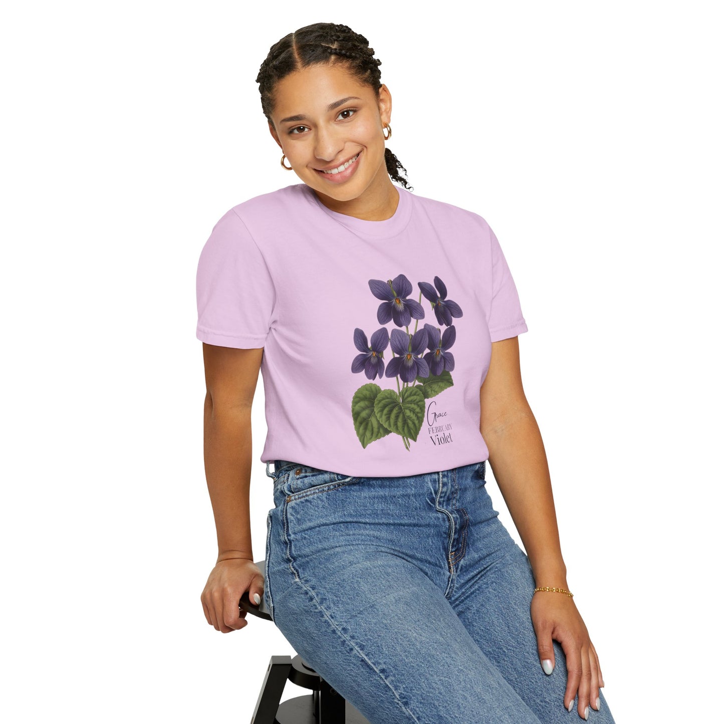 February Birth Flower Violet T-Shirt – Heavyweight Garment-Dyed Tee - 14694