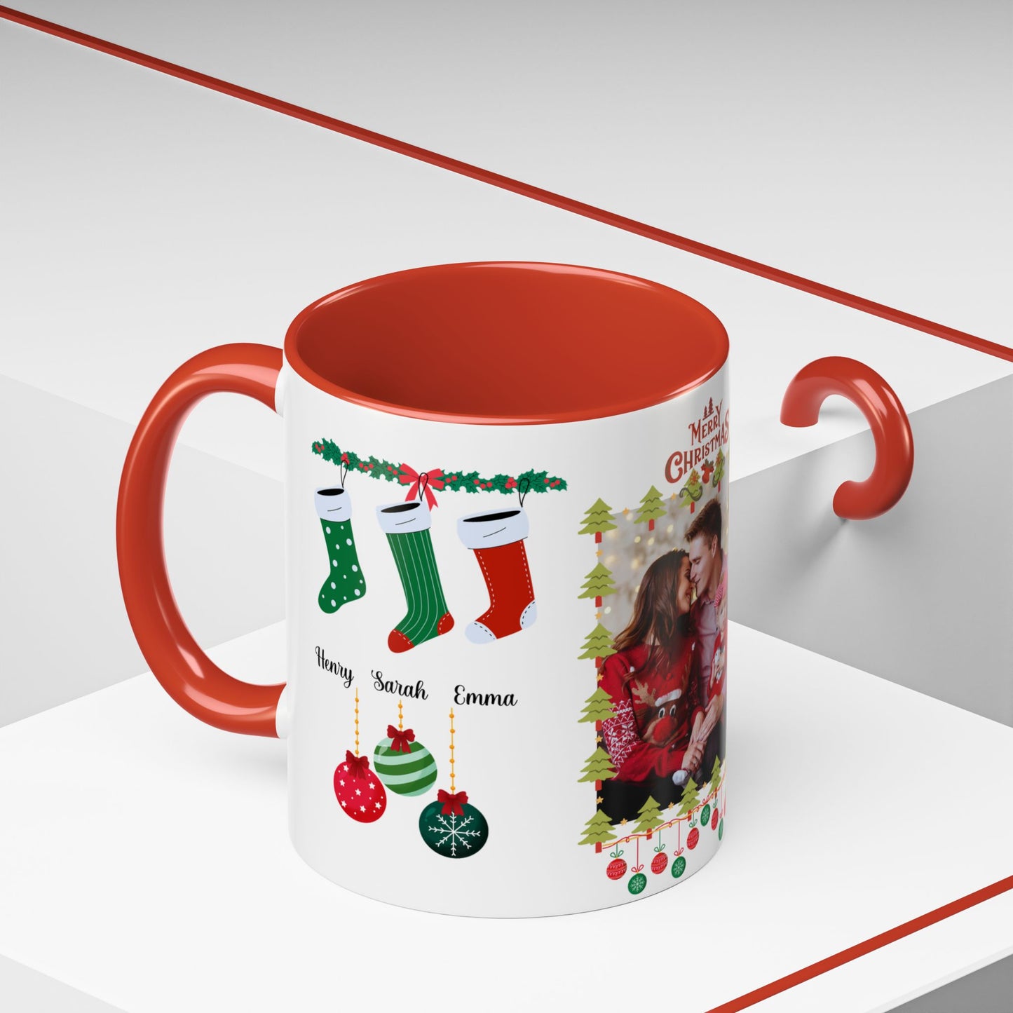 Christmas, Family Photo, Customizable, Accent Coffee Mug (11, 15oz)