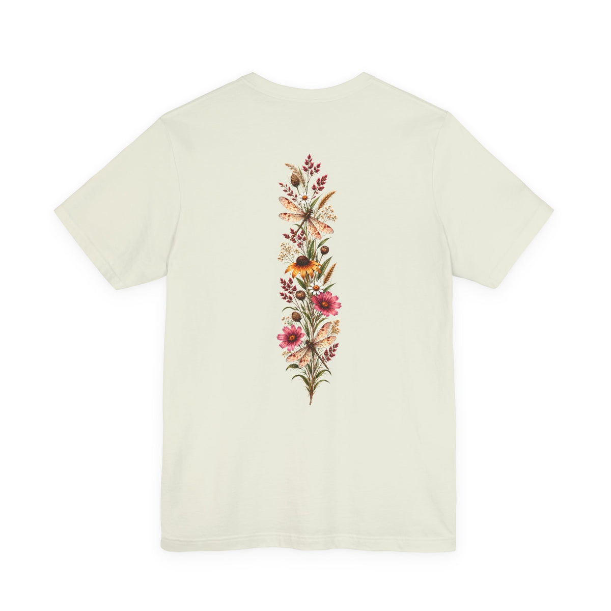Vintage Wildflower & Dragonfly T-Shirt, Botanical Front & Back Tee - 14549