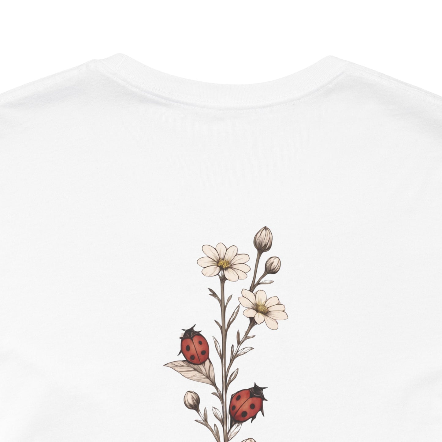 Daisy & Ladybug Floral T-Shirt, Minimal Wildflower Pocket Graphic Tee - 14963