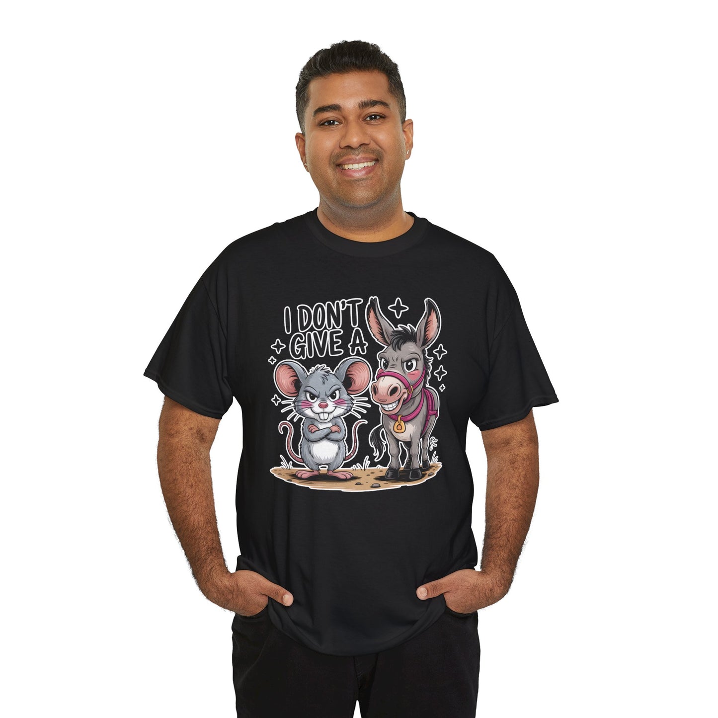Funny Animal T-Shirt – “I Don’t Give a…” Mouse & Donkey Sarcastic Humor Tee Gift - 14856