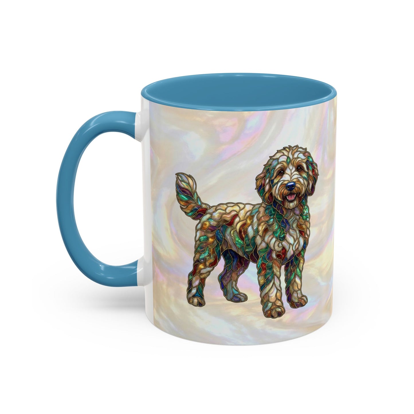 Personalized Dog (Goldendoodle) Coffee Mug - Accent Ceramic Mug with Name and Stained Glass Design - 14530