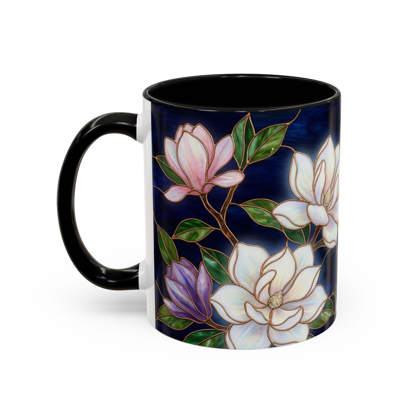 Magnolia Floral Accent Coffee Mug — Stained Glass Design (11/15 oz) - 14577