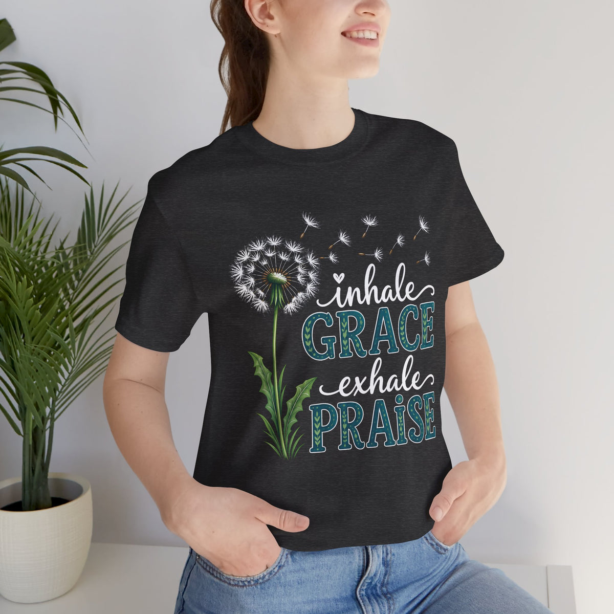 Inhale Grace Exhale Praise T-Shirt, Christian Faith Floral Tee - 14990