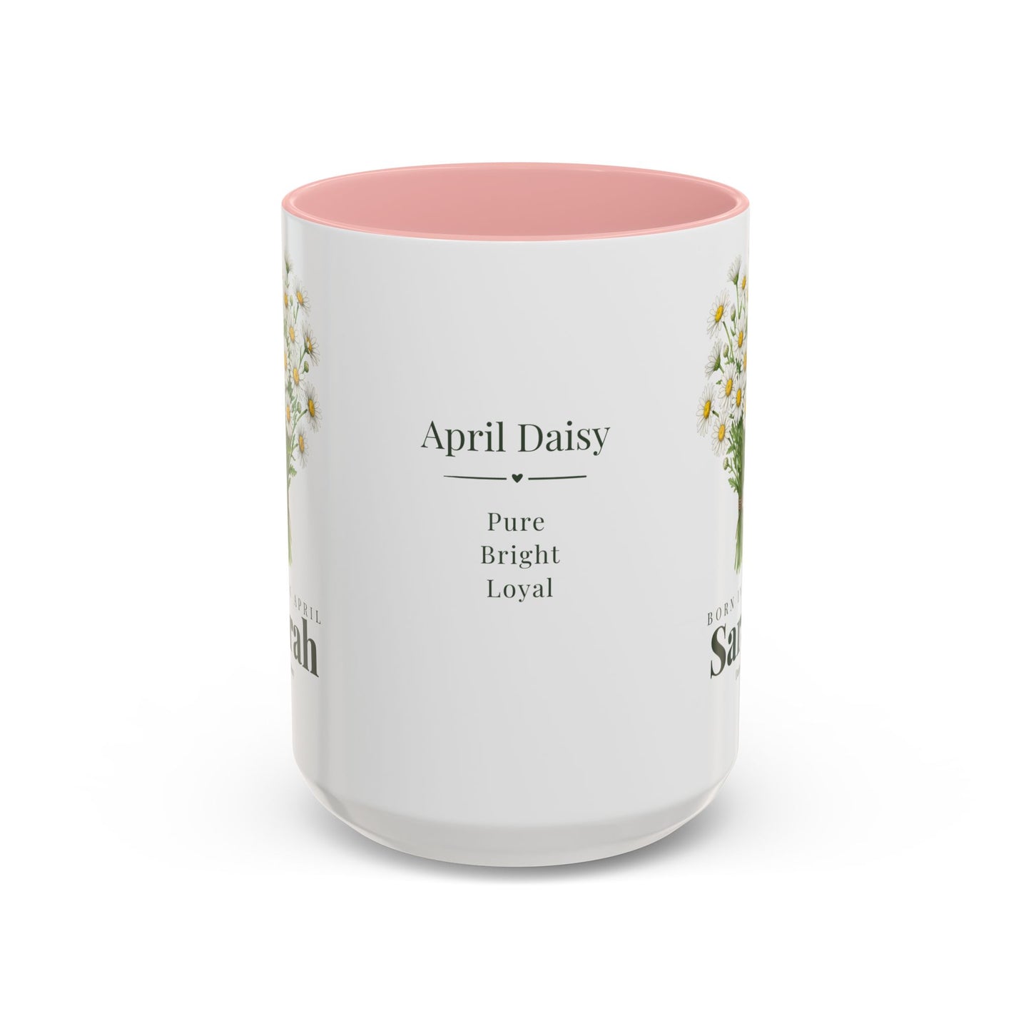 Personalized April Daisy Birth Flower Mug – Custom Name Floral Accent Coffee Cup, April Birthday Gift (11oz, 15oz) - 14833