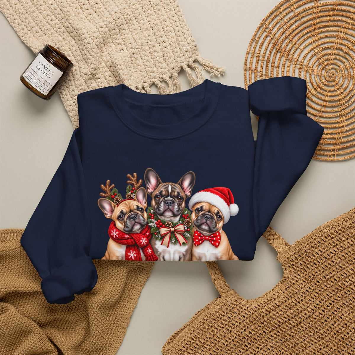 Christmas French Bulldog Sweatshirt, Cute Festive Frenchie Crewneck - 14556
