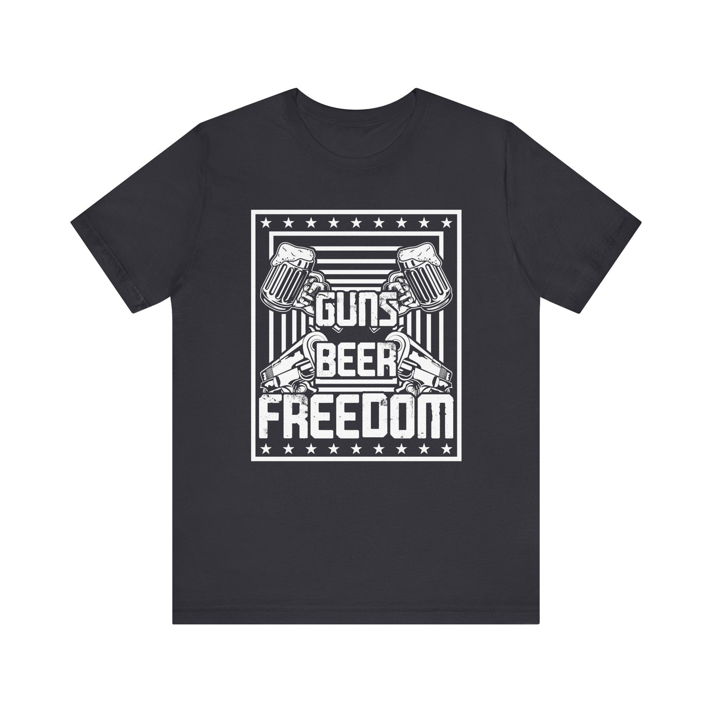 4th of July, Guns Beer Freedom Unisex Tee, Casual Shirt, Patriotic Apparel, Gift for Him, Party Tee, Everyday Wear - 13598