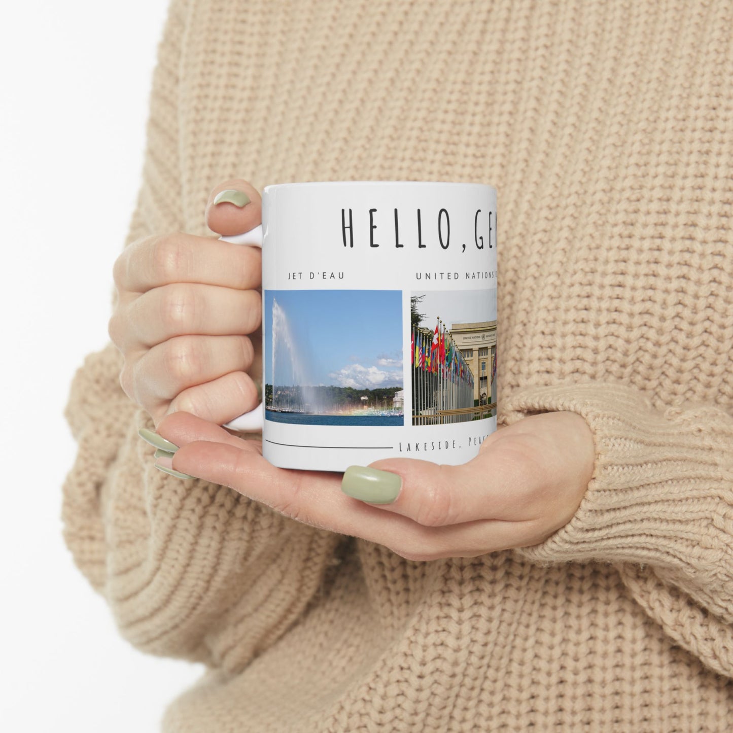 Hello, Geneva! Ceramic Coffee Mug - 11oz & 15oz - Travel Souvenir Gift - 12168