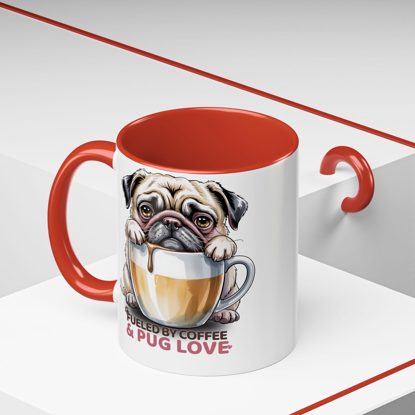 Pug Coffee Mug – Fueled by Coffee & Pug Love | Cute Dog Mom Gift, Accent Ceramic Mug - 14815