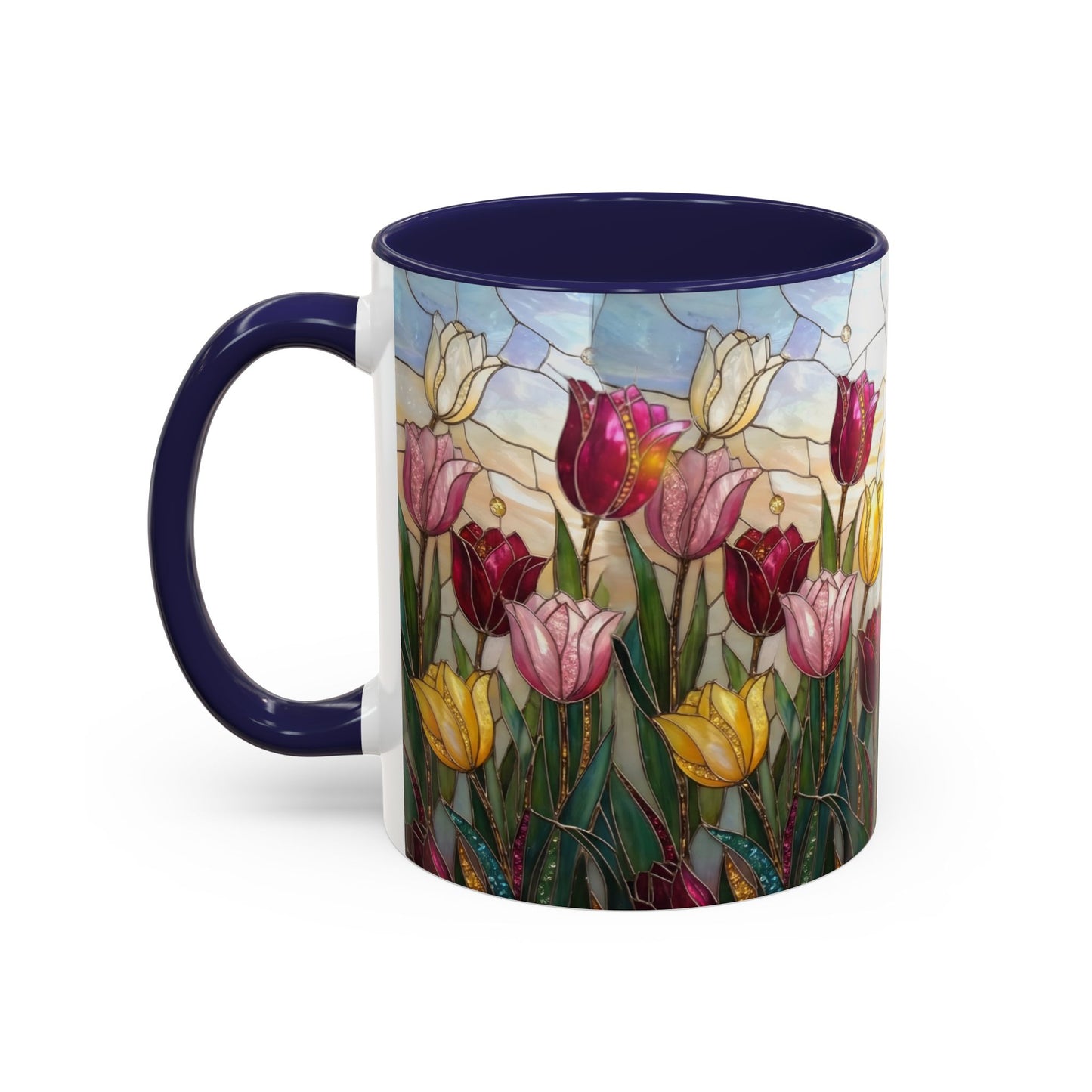 Tulip Stained Glass Accent Coffee Mug — Floral Spring Tea & Coffee Cup (11/15oz) - 14525