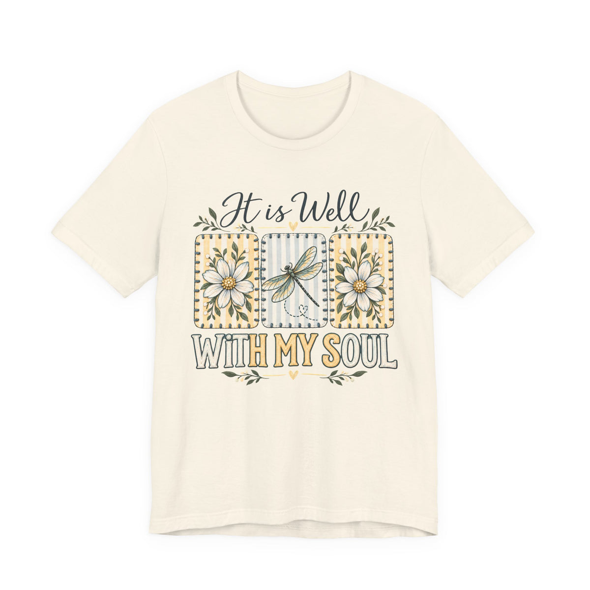 It Is Well With My Soul T-Shirt, Floral Dragonfly Christian Faith Tee - 14991