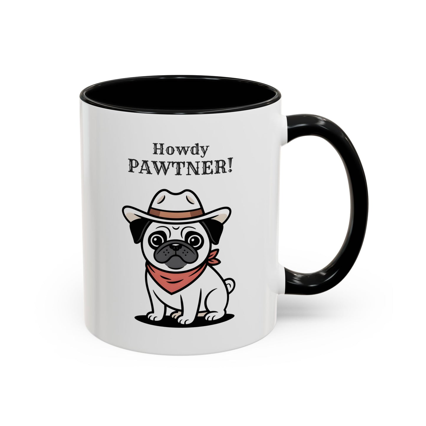 Howdy Pawtner Pug Mug – Cute Cowboy Dog Coffee Mug, Funny Gift for Dog Lovers (11oz / 15oz) - 14777