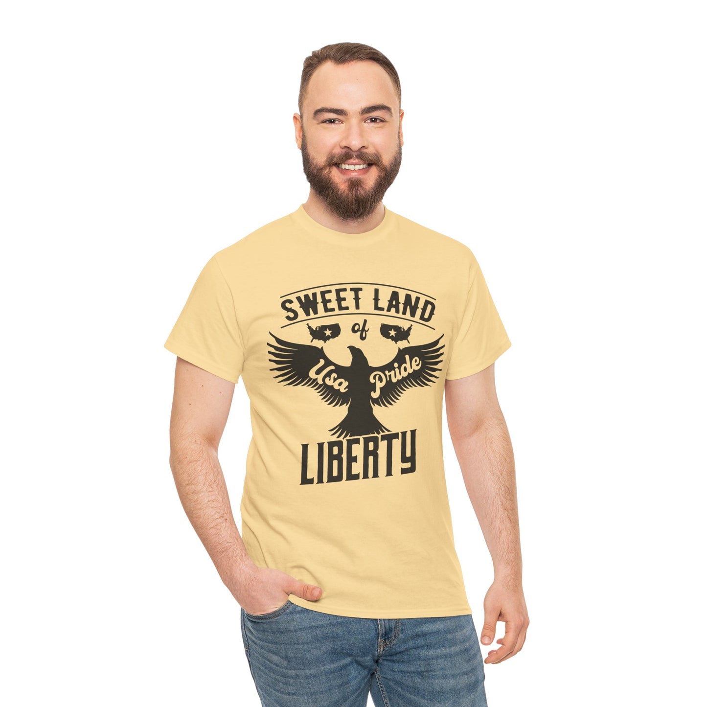 Sweet Land of Liberty Design, Unisex Heavy Cotton Tee: Patriotic T-shirt, Gift for Freedom Lovers, Casual Wear, Independence Day Shirt - 13492