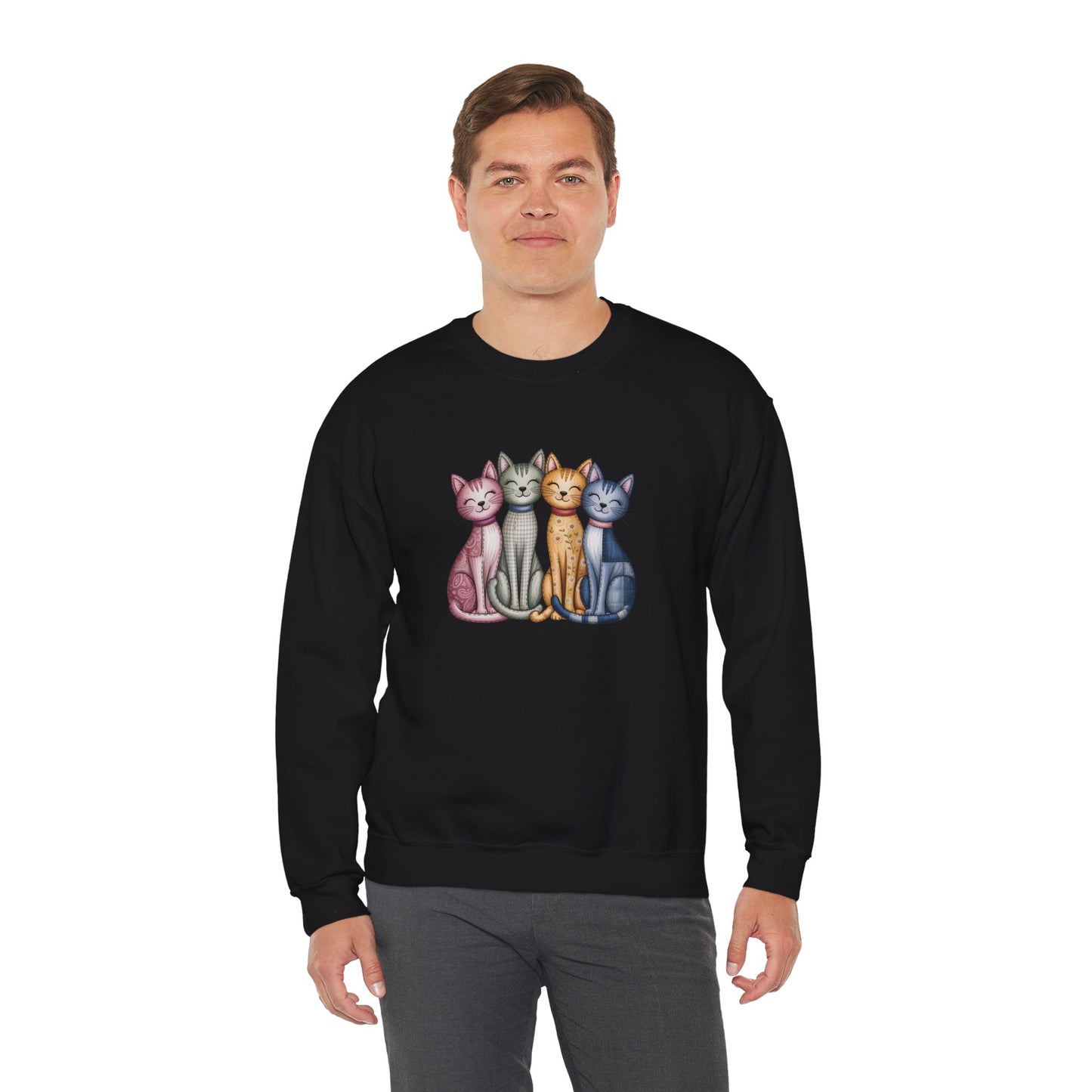 Happy Cats Illustration Sweatshirt – Colorful Cat Art Crewneck - 14770