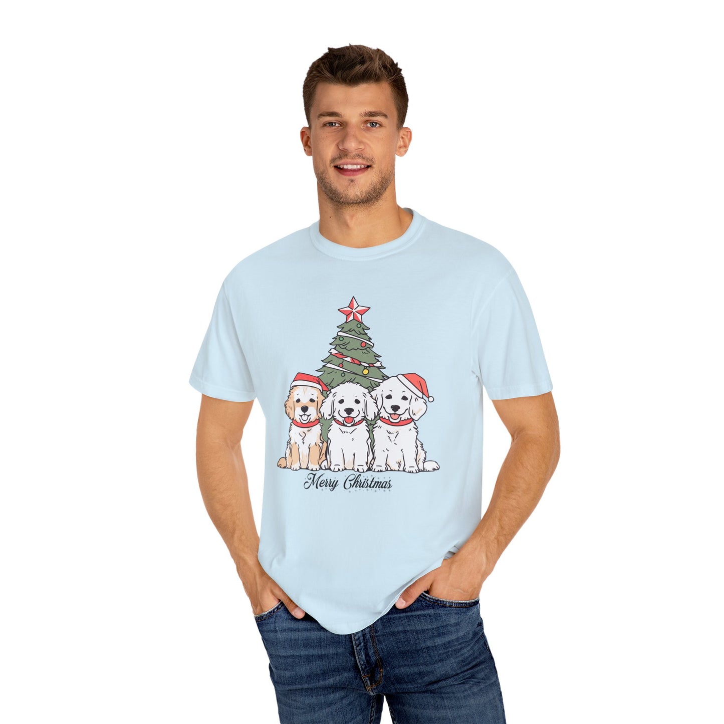 Puppies, Merry Christmas - Unisex Garment-Dyed T-shirt - 10280