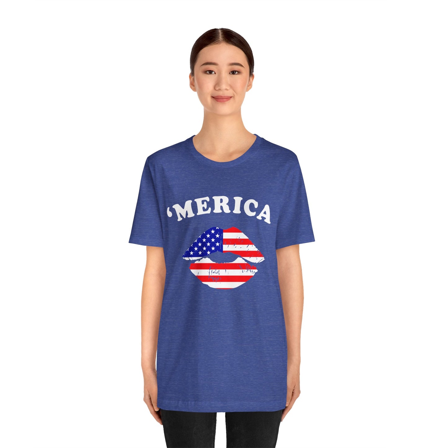 'Merica Unisex Jersey Tee, Patriotic Short Sleeve Shirt, USA Flag Design, Independence Day Apparel, Festival Wear, Summer Casual - 13519