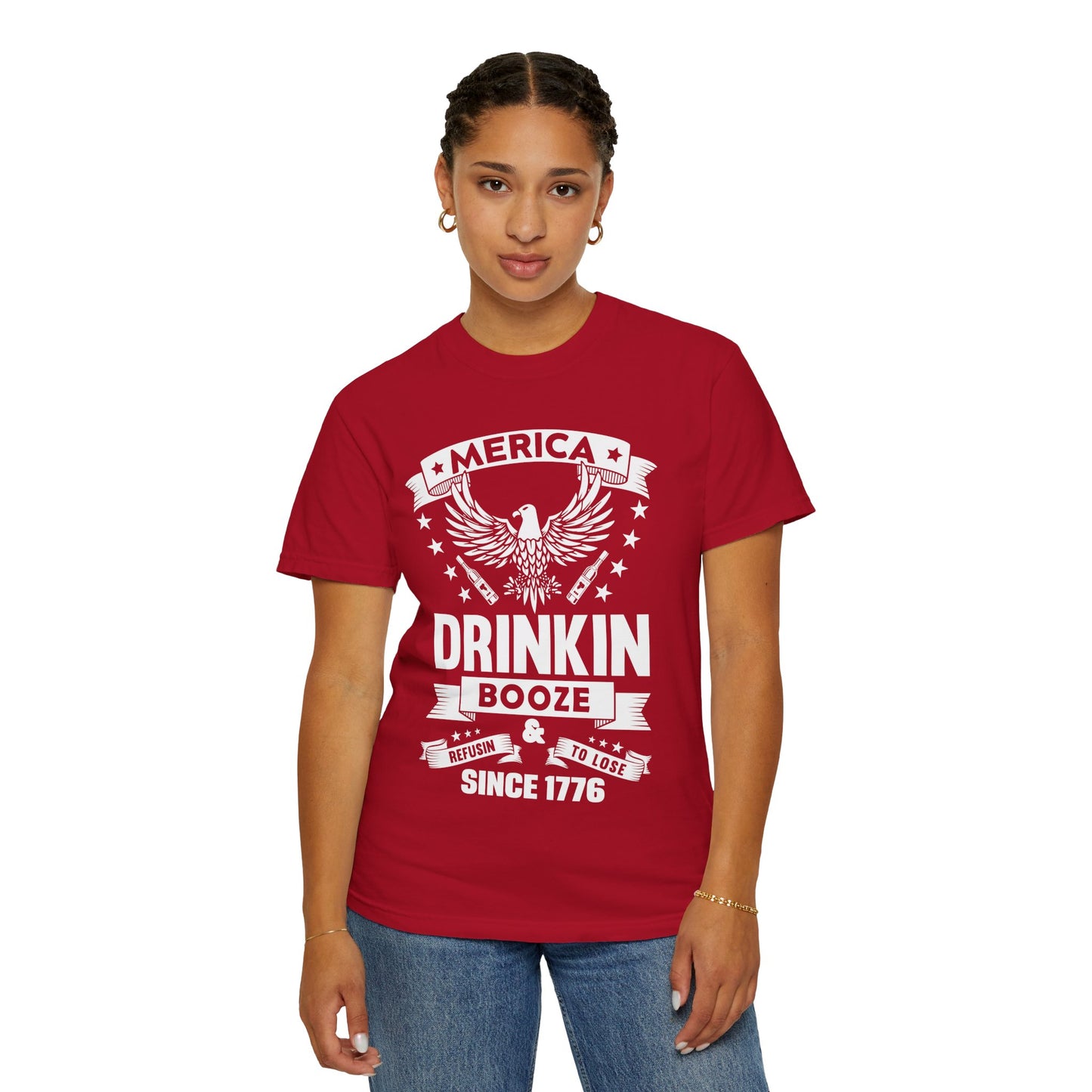 Patriotic Graphic Tee, Unisex Vintage T-shirt, Amerca Drinking Booze Shirt, Independence Day Gift, Casual Wear, Freedom Fashion - 13788