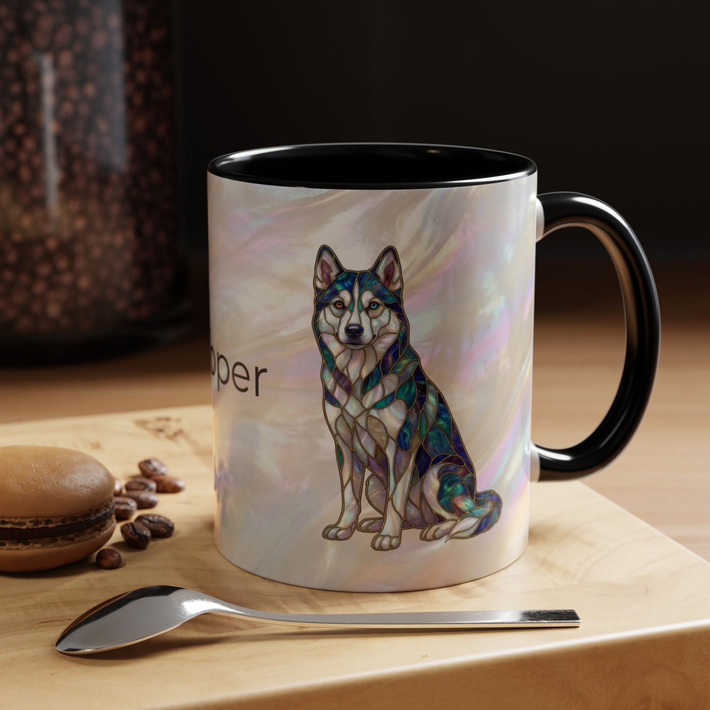 Personalized Husky Accent Coffee Mug – Stained Glass Design (11/15oz) - 14543