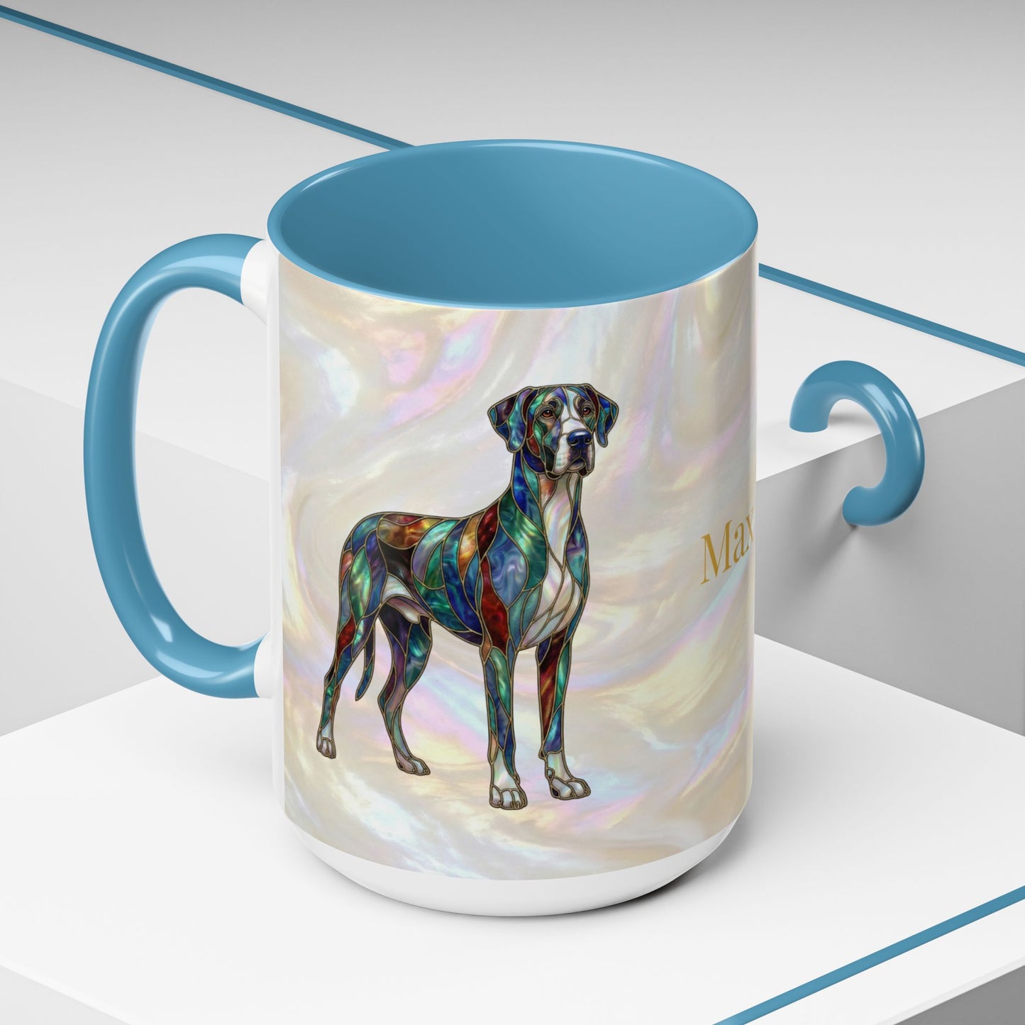 Personalized Great Dane Dog Mug — Stained Glass Design (11/15 oz) - 14550