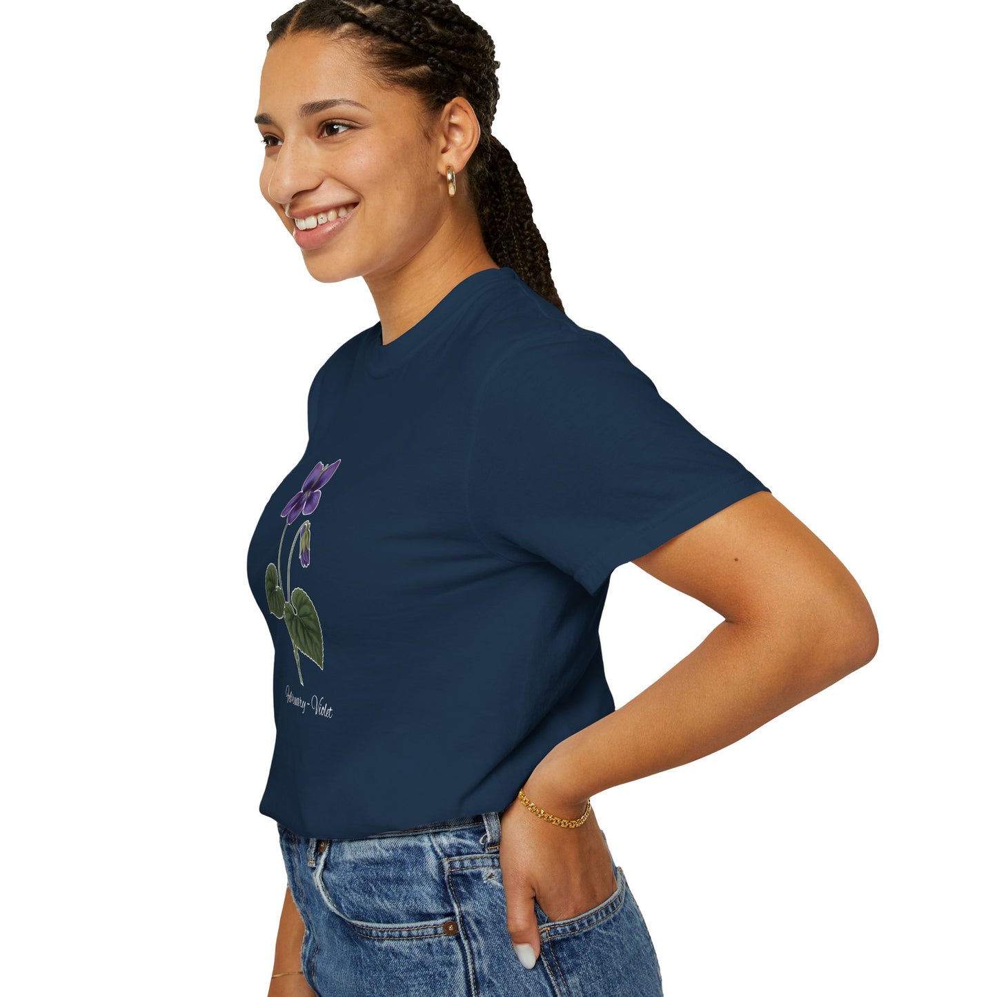 February Birth Flower Violet T-Shirt – Heavyweight Garment-Dyed Tee - 14700