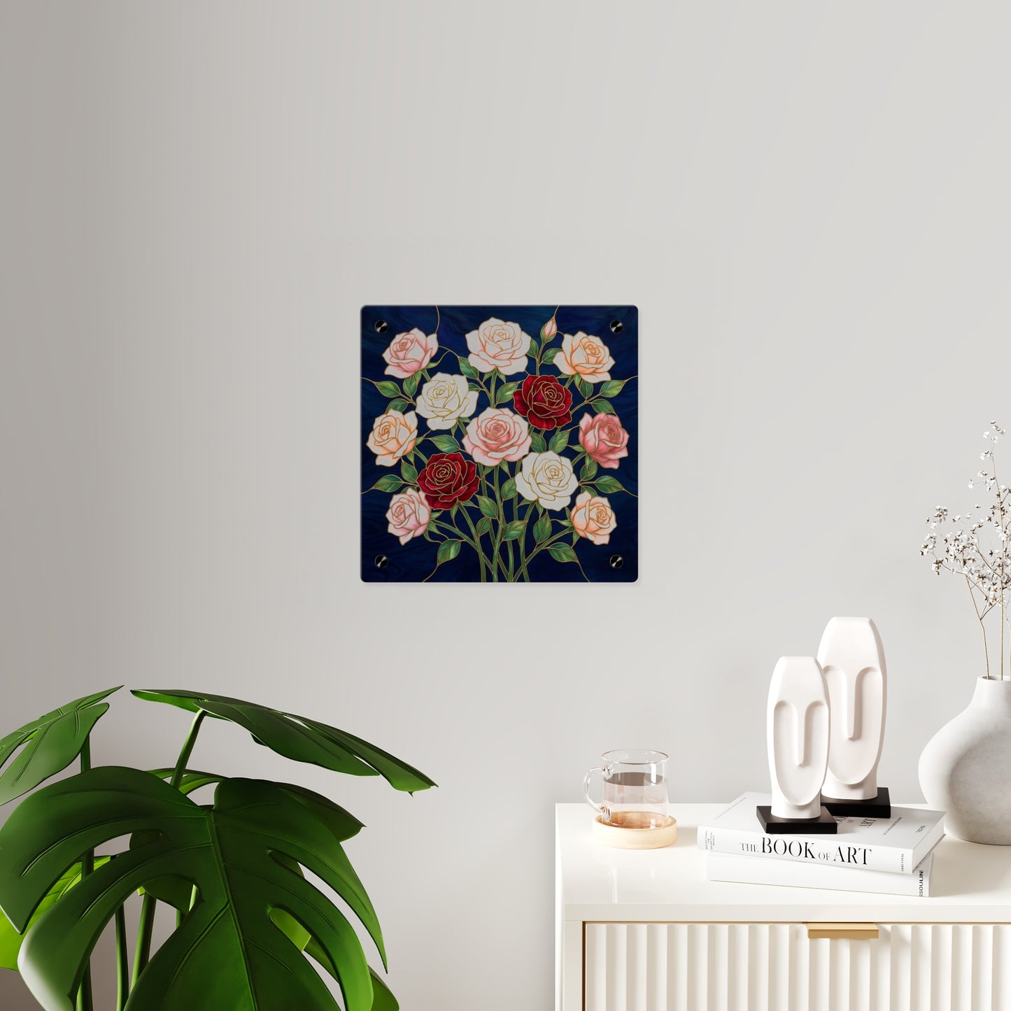 Rose Stained Glass Acrylic Wall Art Panel — Floral Garden Decor - 14604