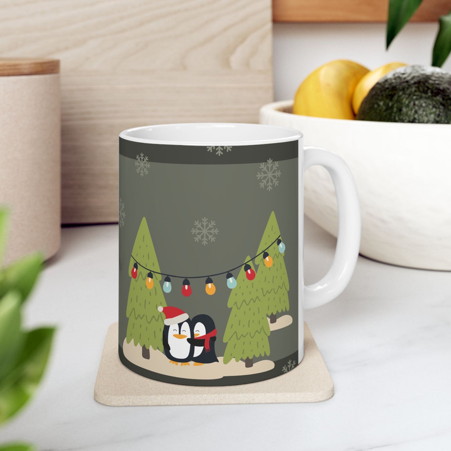 Dog & Penguins, Merry Christmas - Ceramic Mug, (11oz, 15oz) - 10912