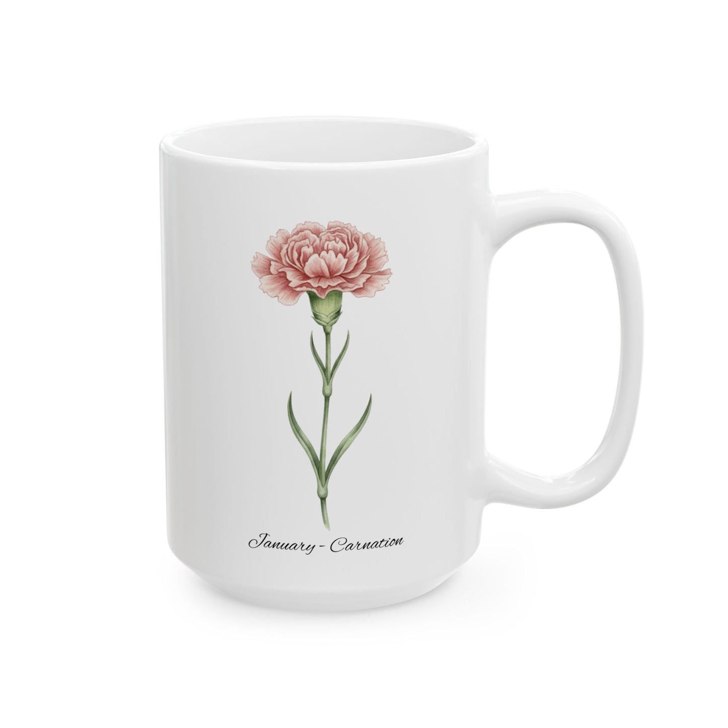 January Carnation Birth Flower Mug – Customizable (11oz & 15oz) - 14669
