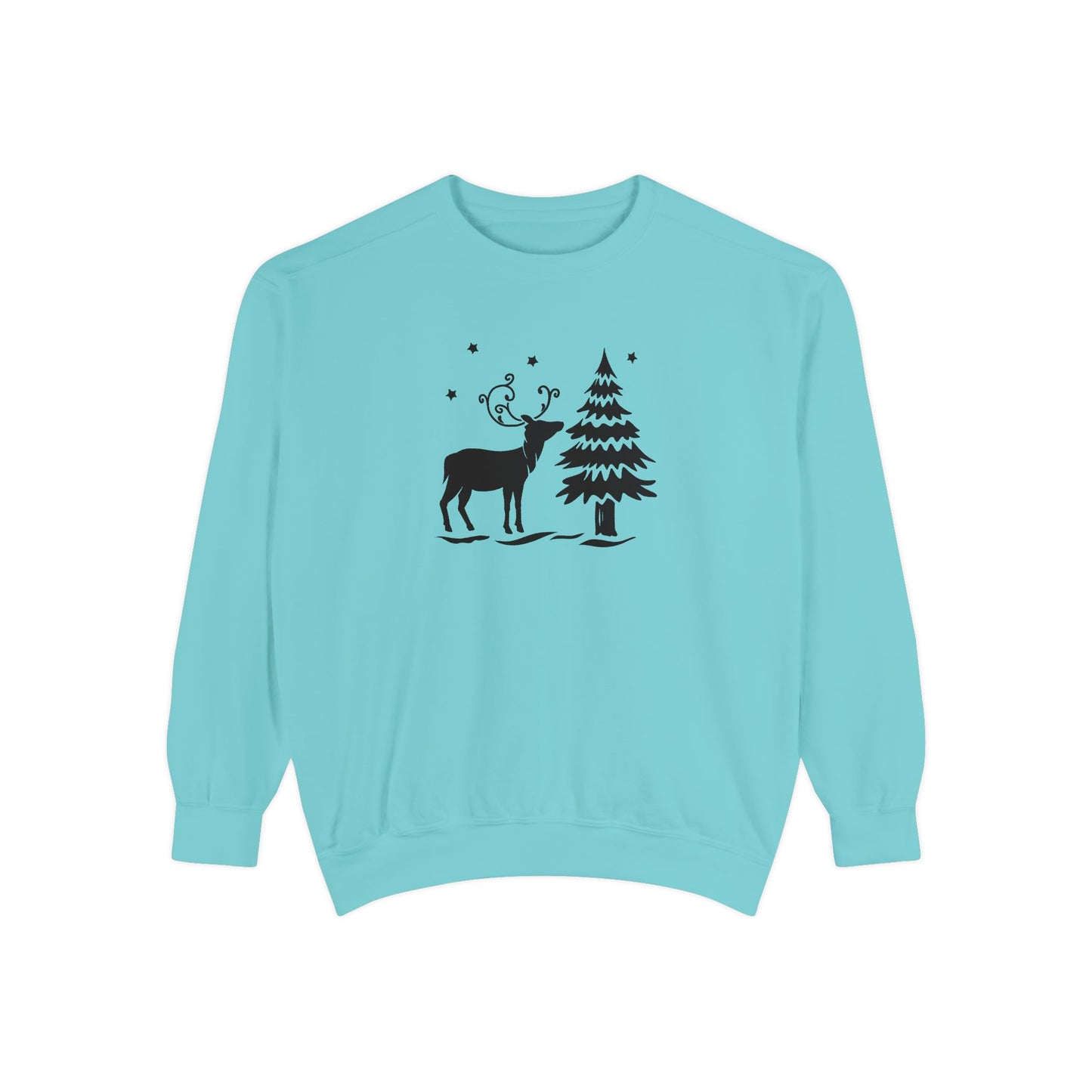 Christmas Tree & Reindeer - Unisex Garment-Dyed Sweatshirt - 10371