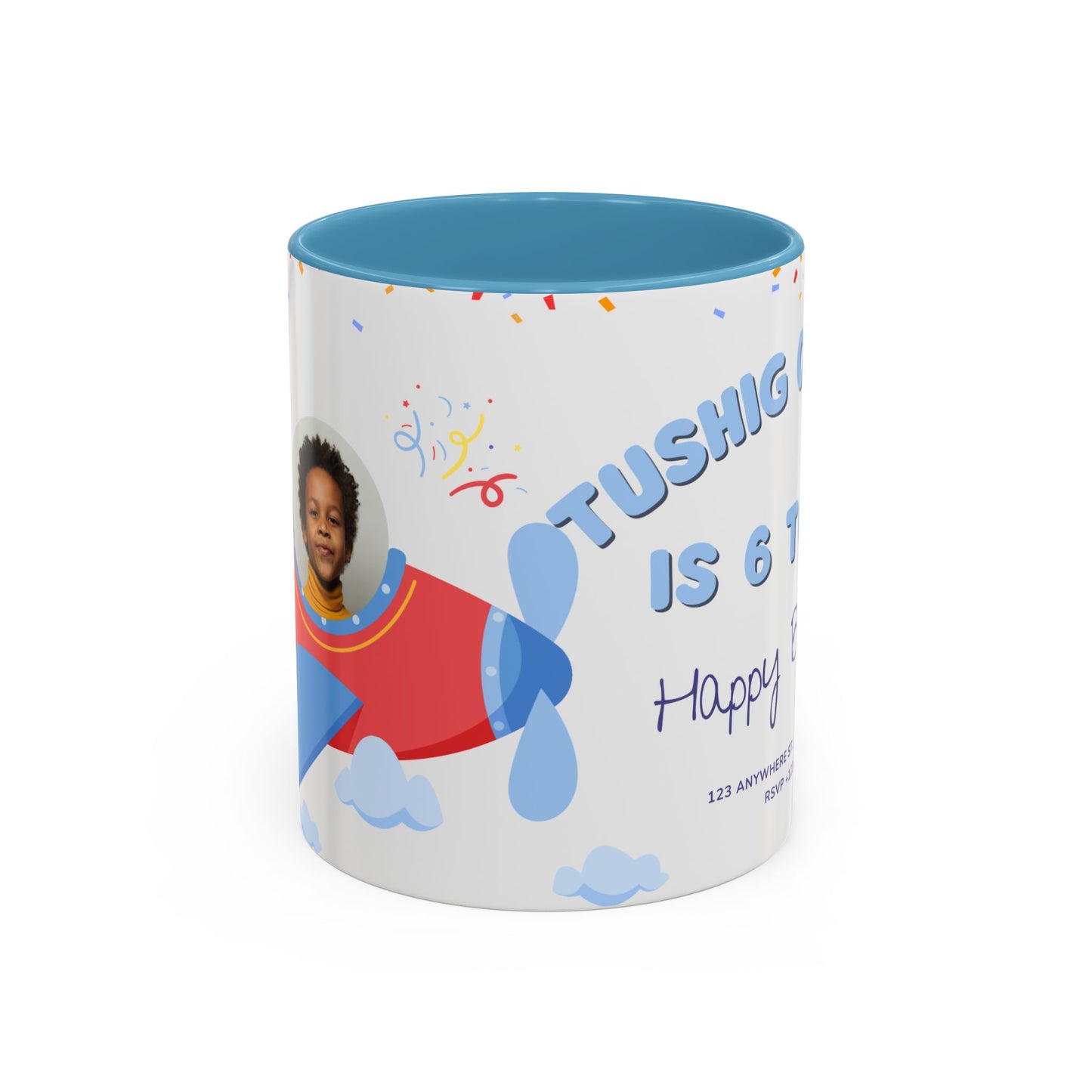 Happy 6th Birthday to A Boy Pilot, Details Customizable - Accent Coffee Mug (11, 15oz) - 11233