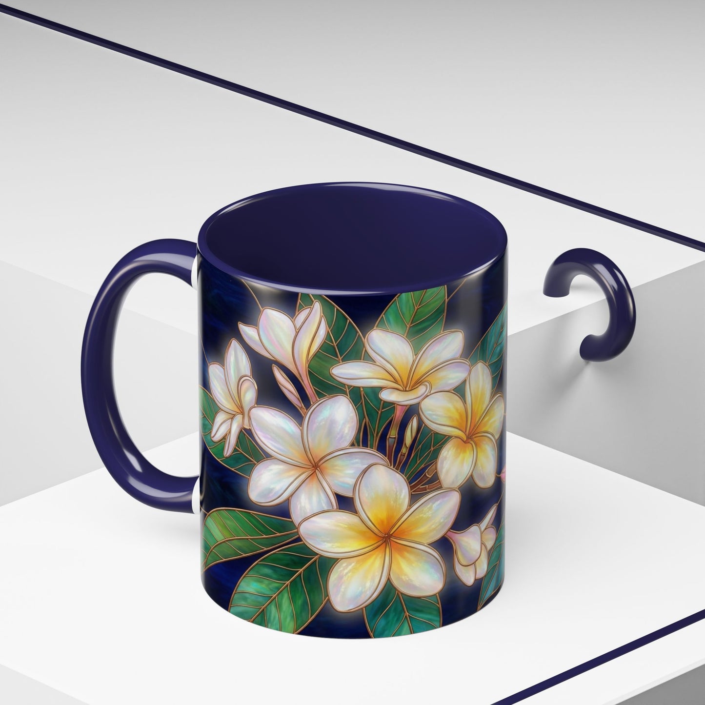 Plumeria Floral Accent Mug —  Stained Glass Design (11/15oz) - 14545