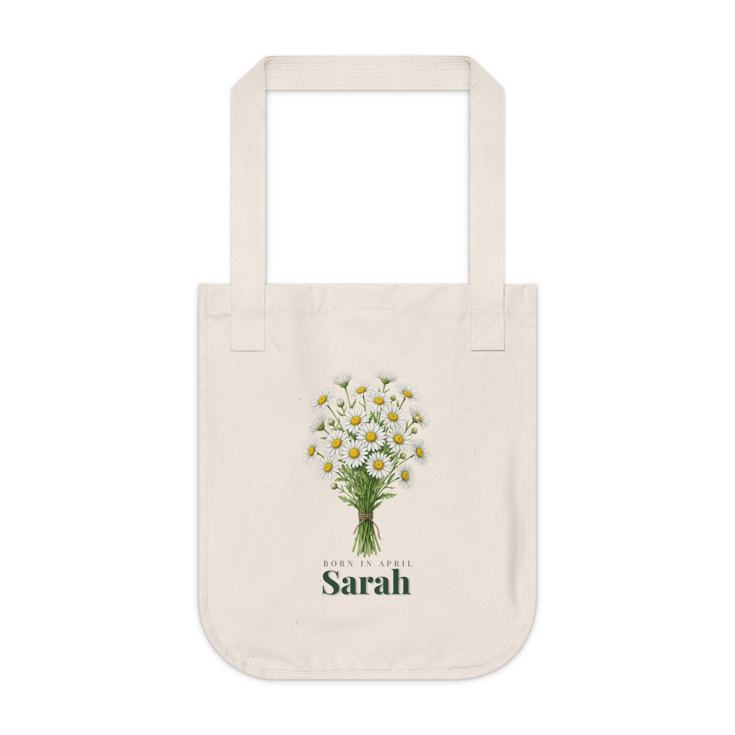 Personalized April Daisy Birth Flower Tote Bag – Custom Name Canvas Tote, Floral Birthday Gift for Her - 14839