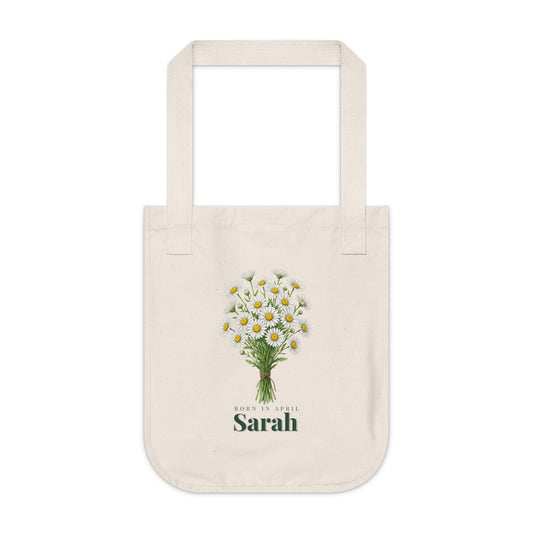 Personalized April Daisy Birth Flower Tote Bag – Custom Name Canvas Tote, Floral Birthday Gift for Her - 14839