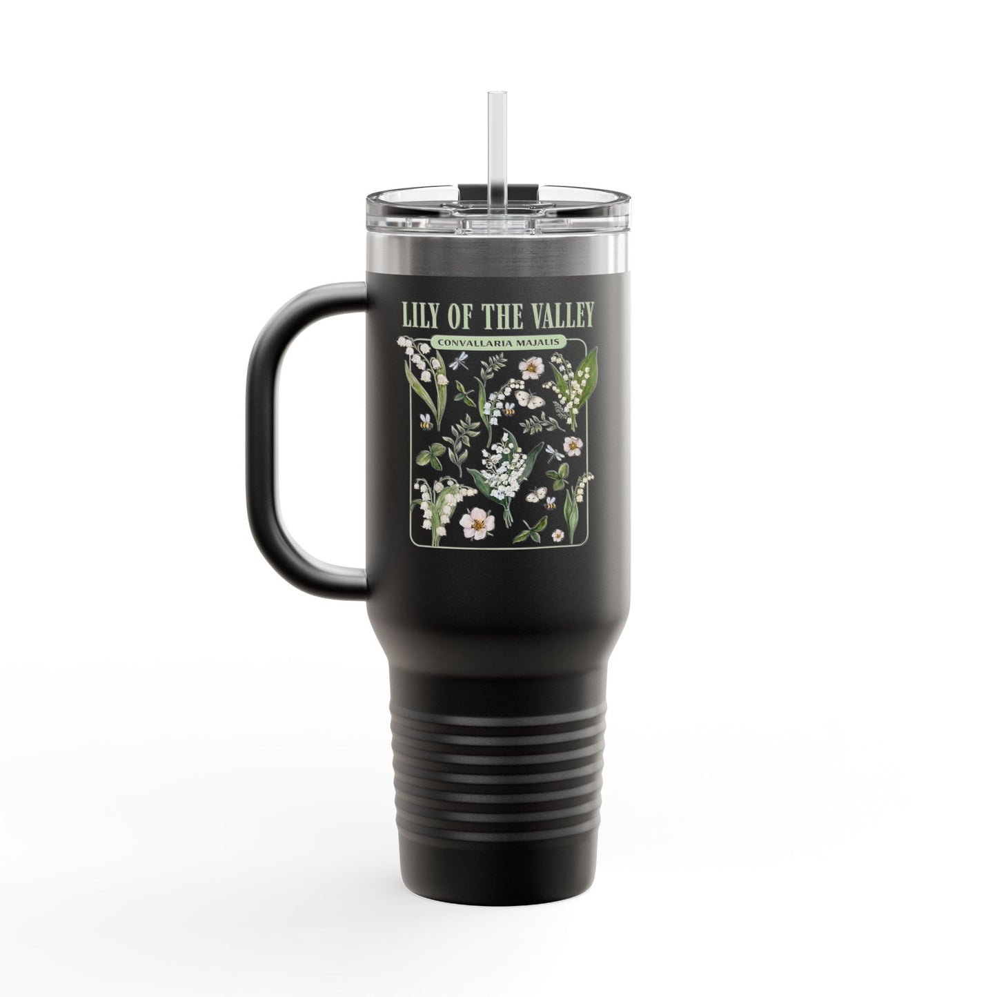 Lily of the Valley 40oz Insulated Travel Mug – Botanical Floral Tumbler with Handle & Straw - 14889