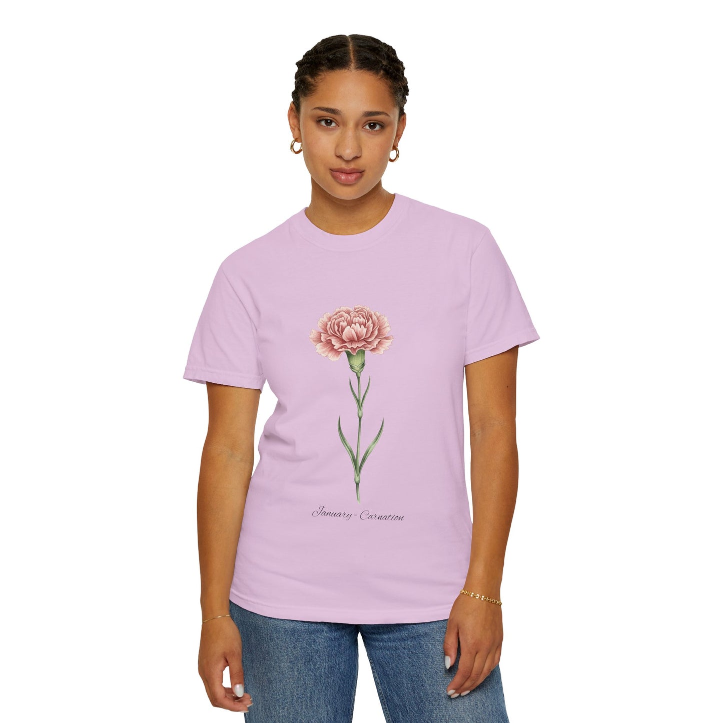 January Birth Flower Carnation T-Shirt – Heavyweight Garment-Dyed Tee - 14686