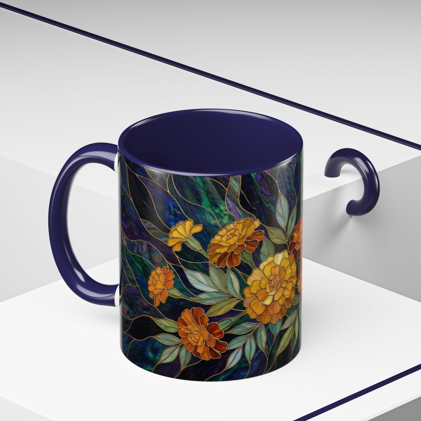 Marigold Floral Coffee Mug — Stained Glass Design  (11/15oz) - 14532