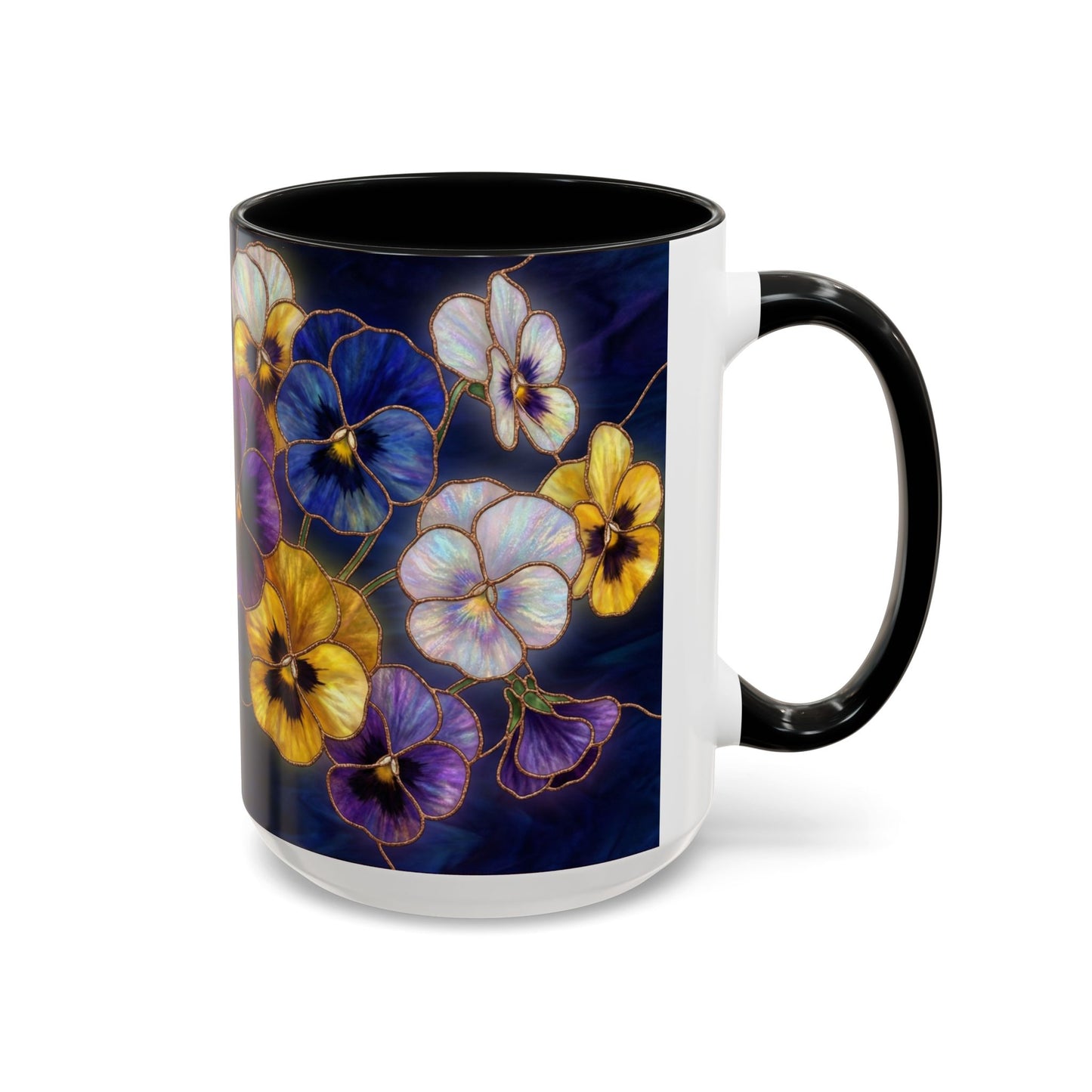 Pansy Floral Accent Coffee Mug — Stained Glass Design (11/15oz) - 14544