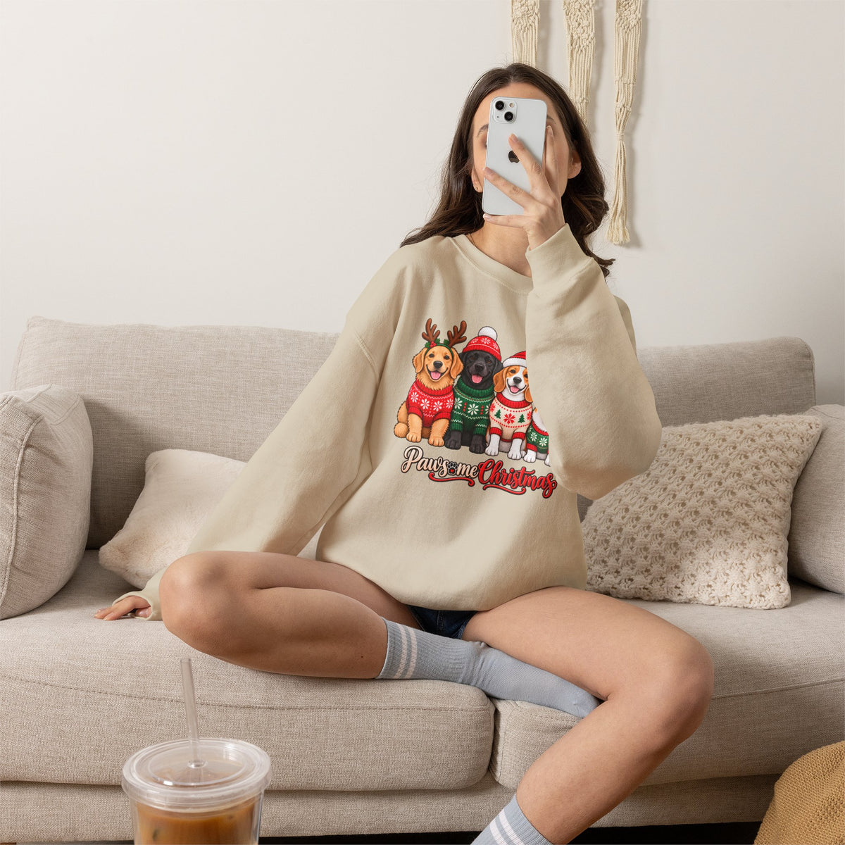 Pawsome Christmas Sweatshirt,  Cute Festive Dogs Crewneck - 14558