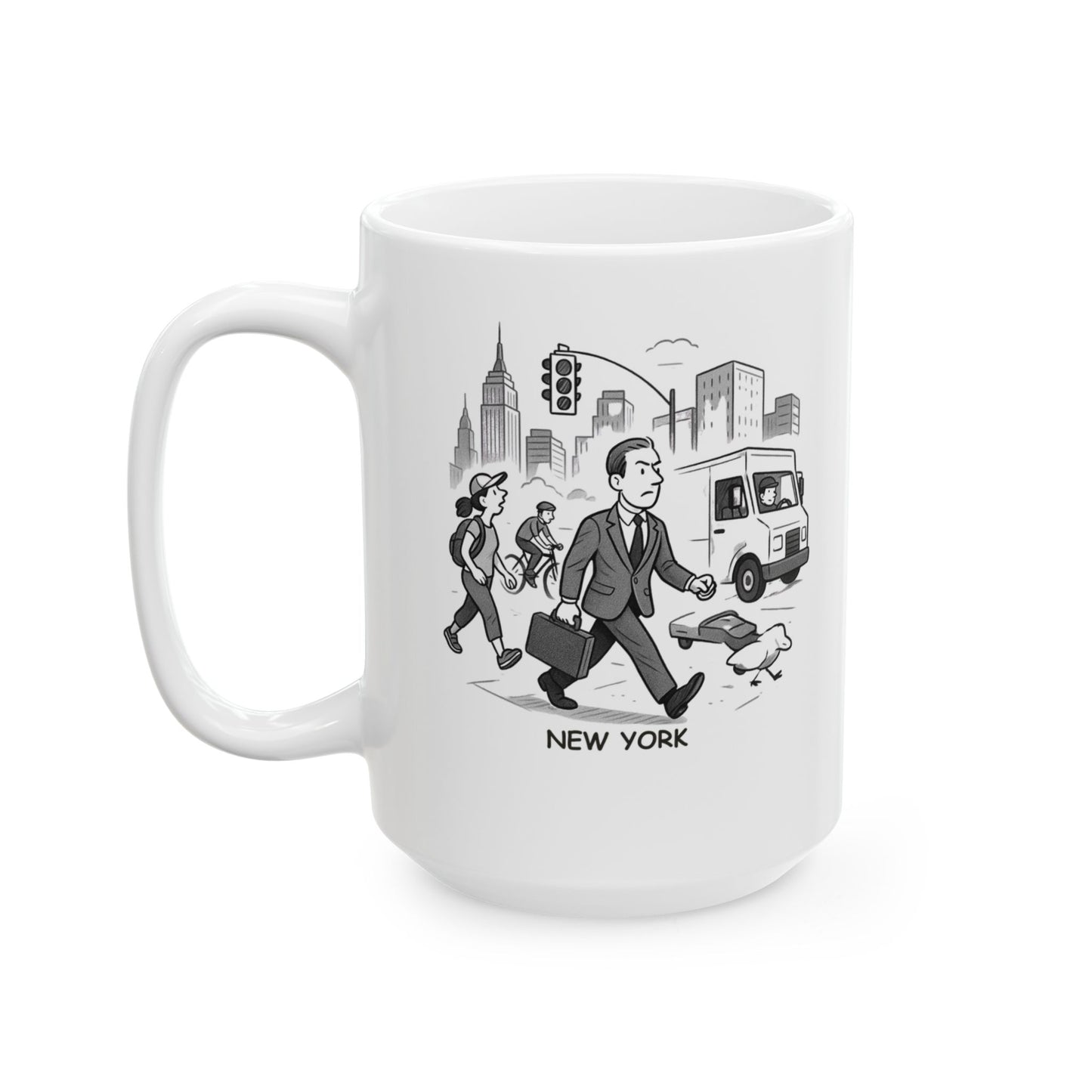 "New York: Where a five-minute walk means dodging tourists, bikes, and delivery trucks." Ceramic Mug - 12855