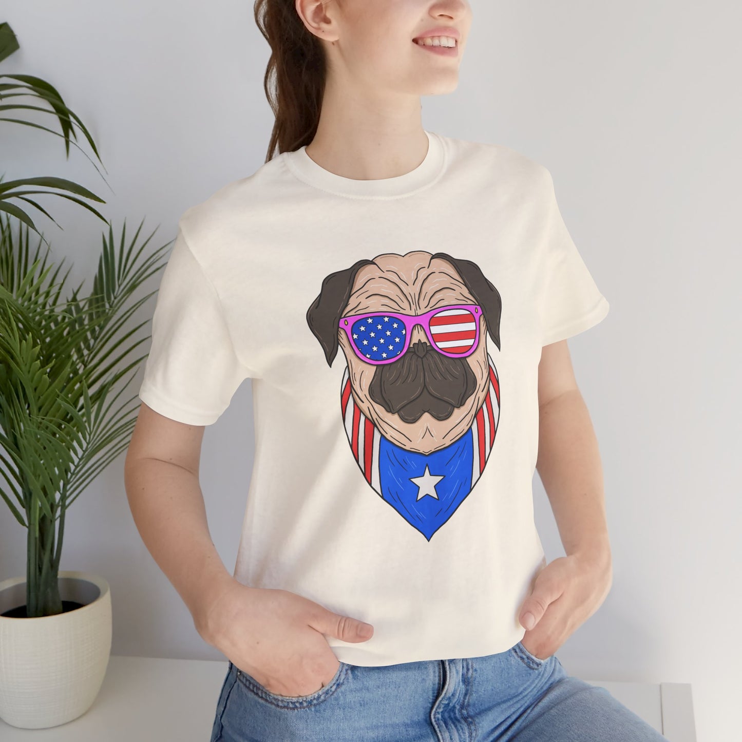 Patriotic Pug Tee, Independence Day T-Shirt, Dog Lovers Gift, Summer Casual Wear, Fun Family Outing Shirt - 13733