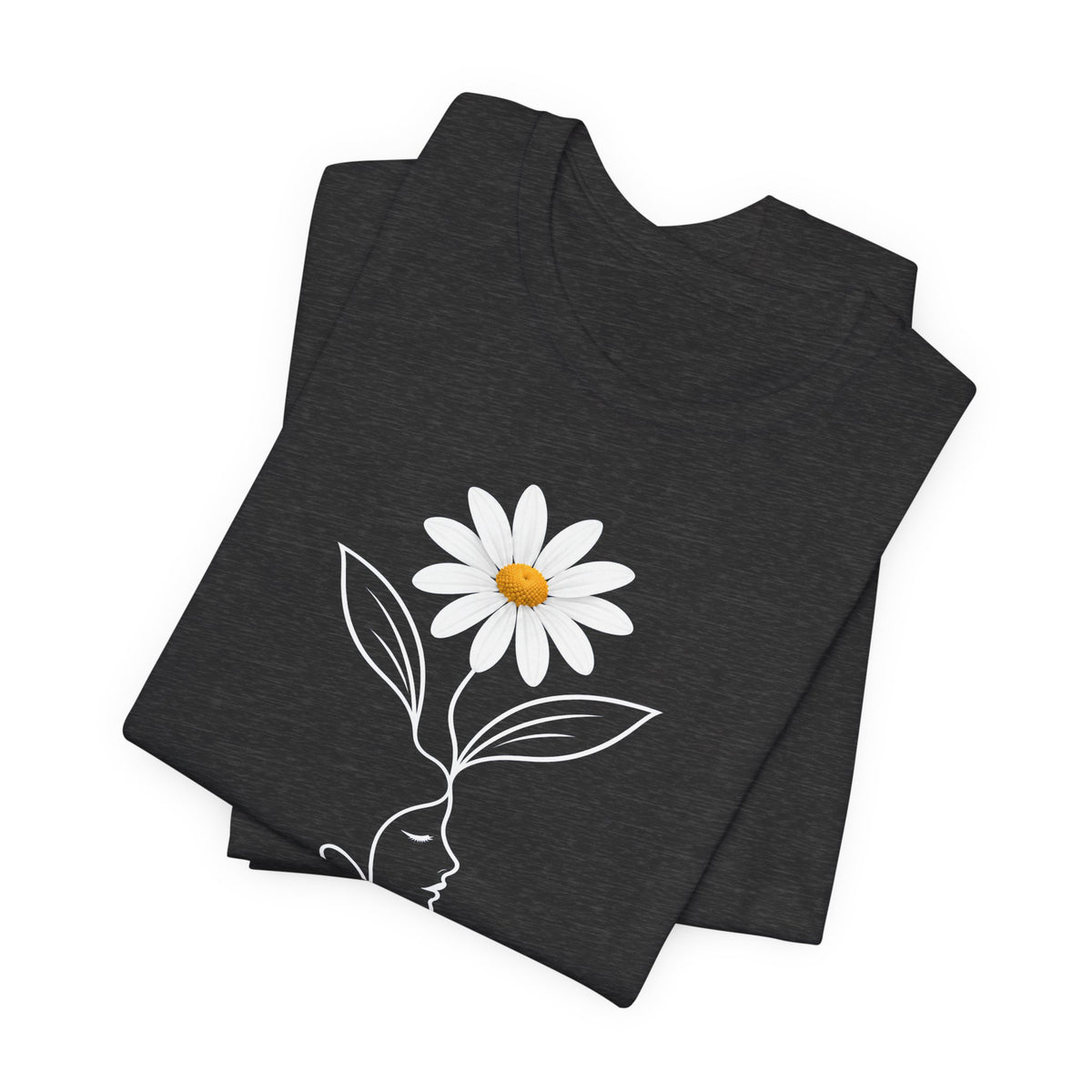 Daisy Woman Face T-Shirt, Minimalist Floral Line Art Tee - 14522