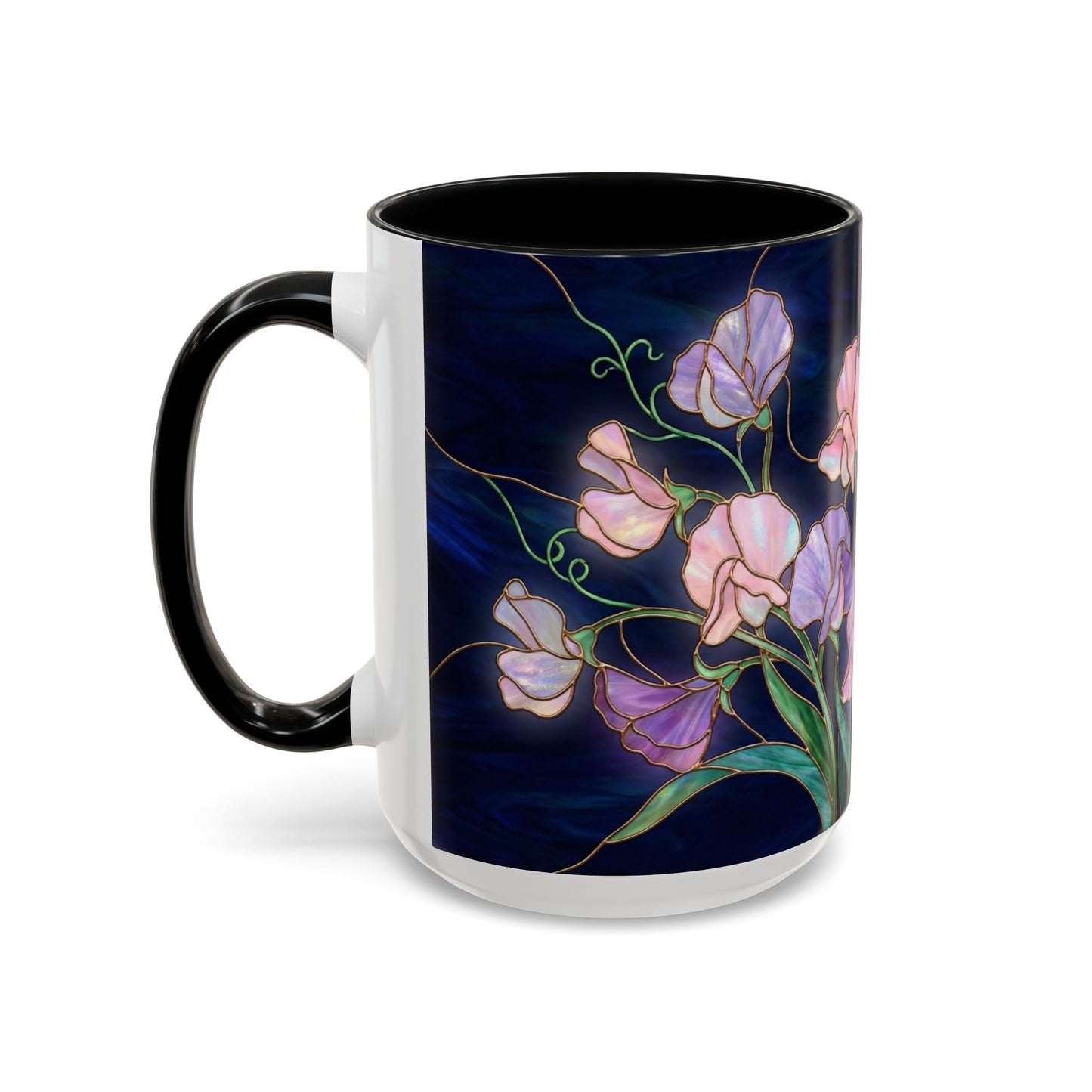 Sweet Pea Floral Accent Coffee Mug — Stained Glass Design 11/15oz - 14587