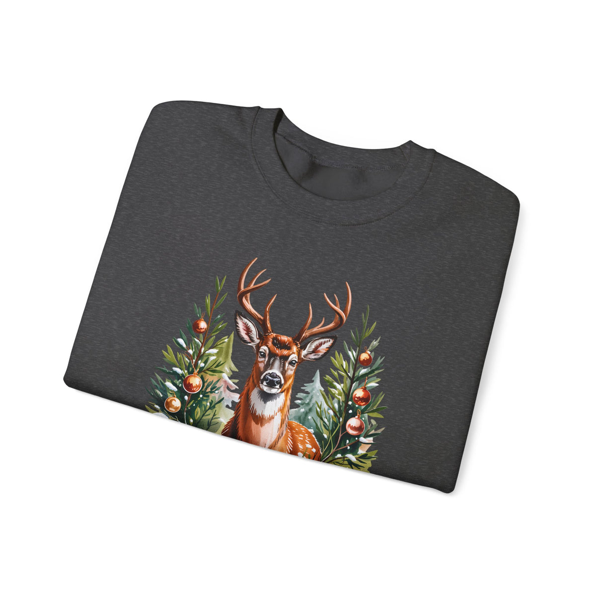 Christmas Deer Sweatshirt, Vintage Woodland Holiday Crewneck - 14562